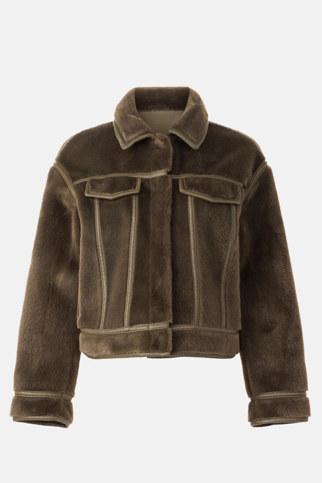 Green Monge Collarless Faux Fur Jacket by ZAPA 4