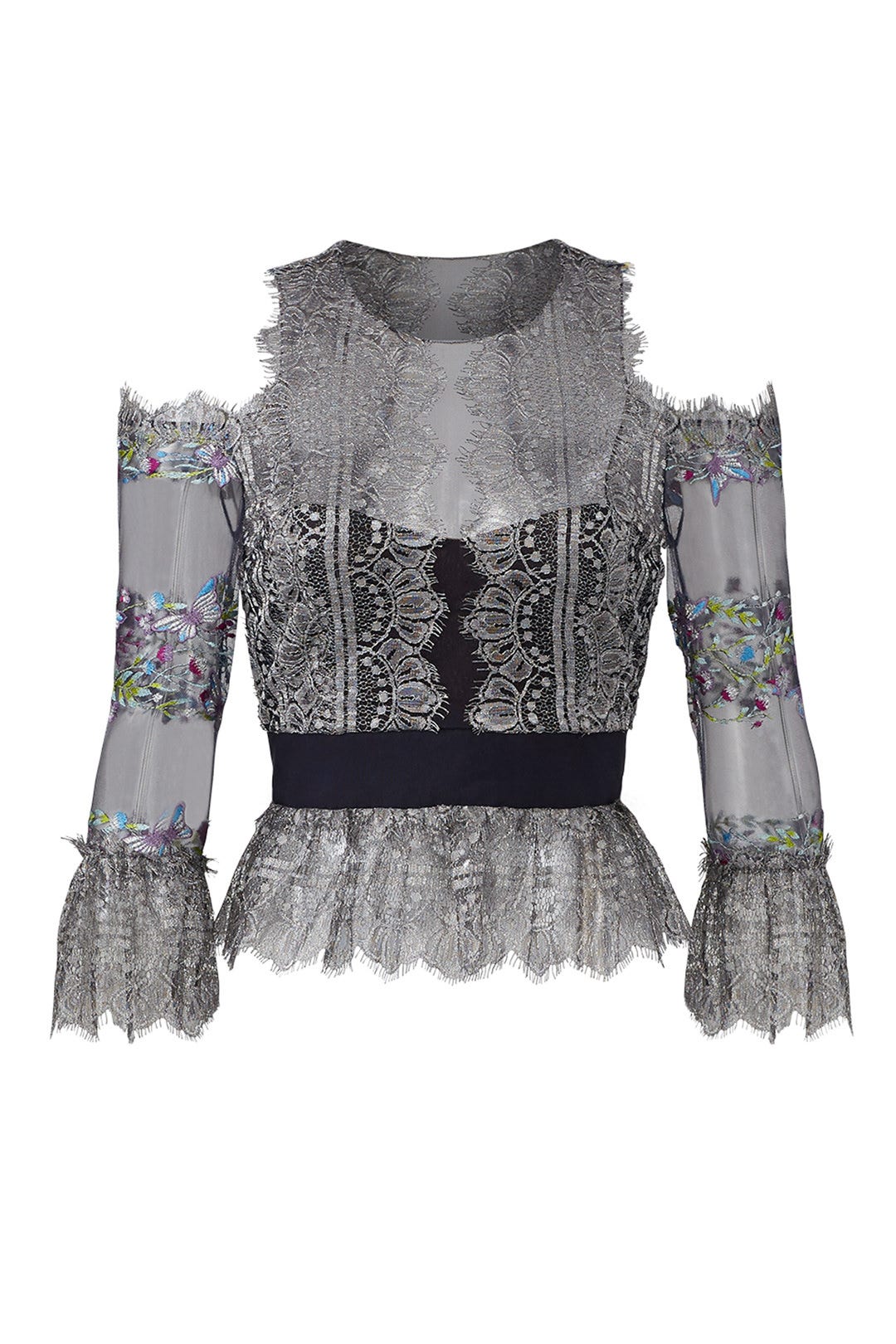 Floral Lace Peplum Top by Marchesa Notte 1