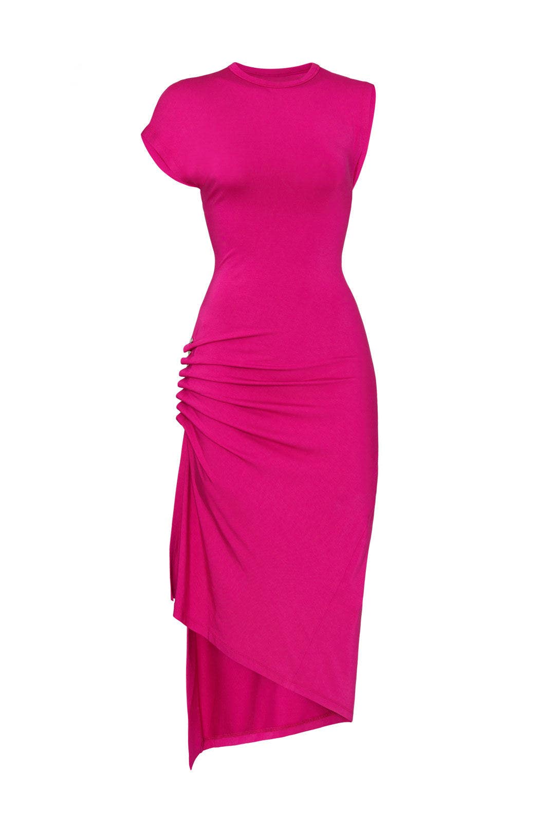 Hot Pink Ruched Dress by Rabanne 3