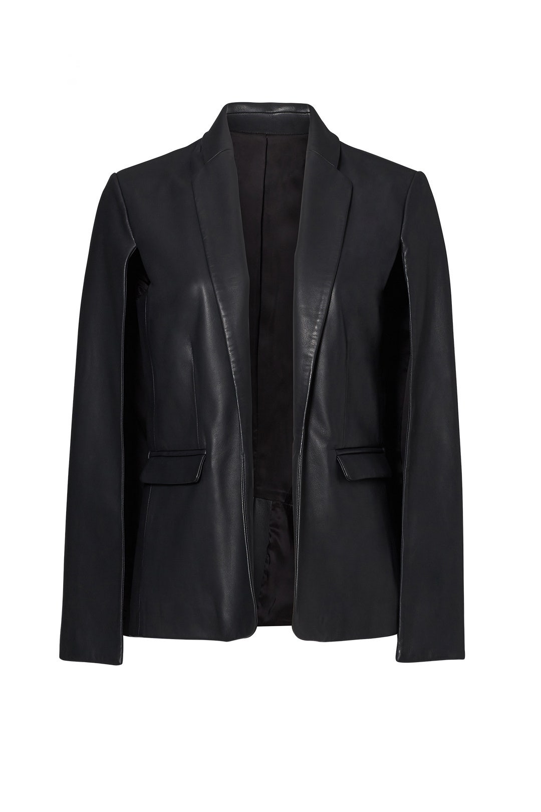 Black Leather Cape Blazer by Badgley Mischka 3