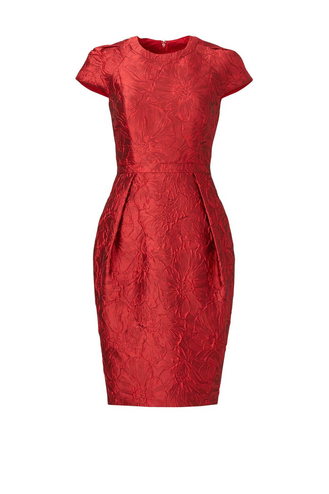 Red Cardinal Pleat Sheath by Carmen Marc Valvo