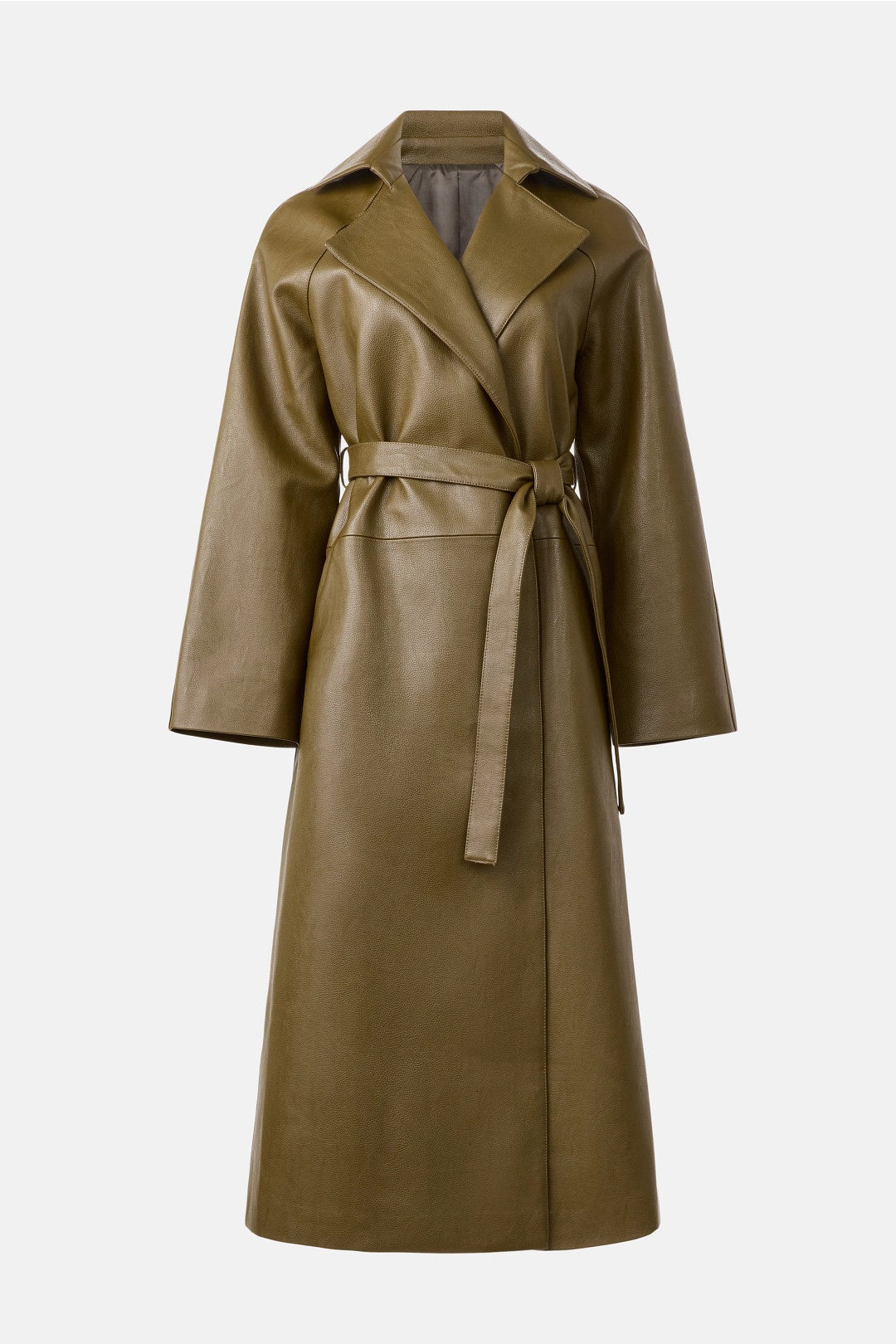 Grommet Belted Faux Leather Trench Coat