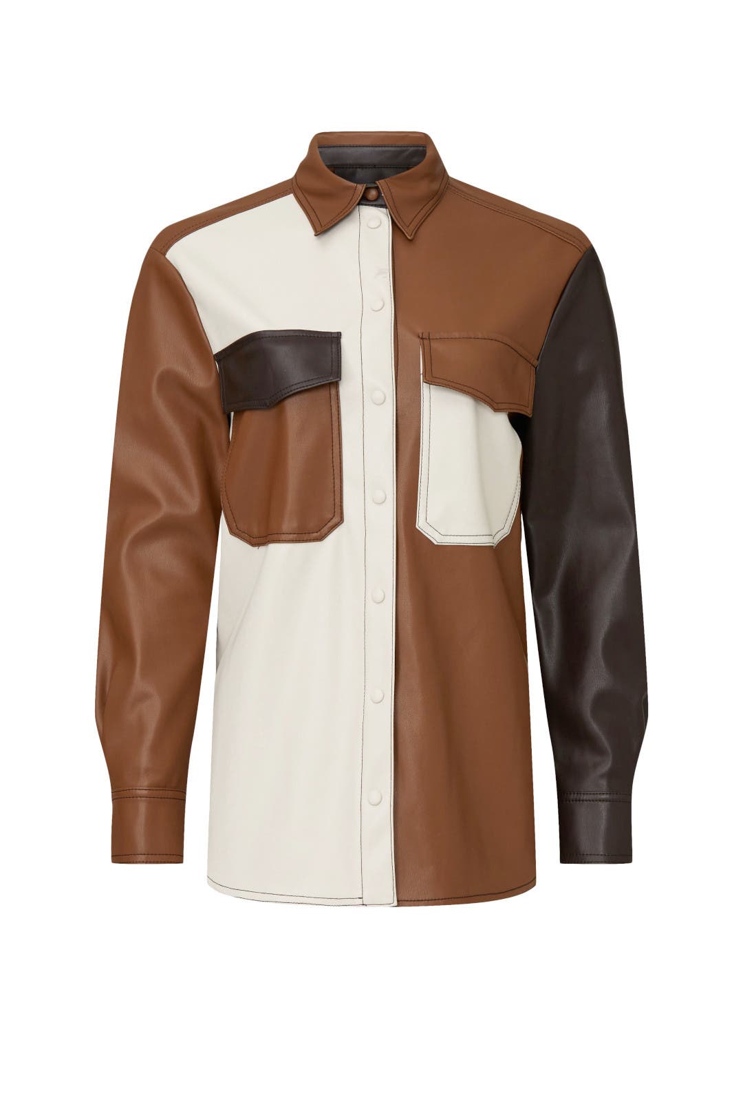 【COSYHARU】Pocket Detail Overfit Leather Shirt Faux leather shirt with pockets | GATE