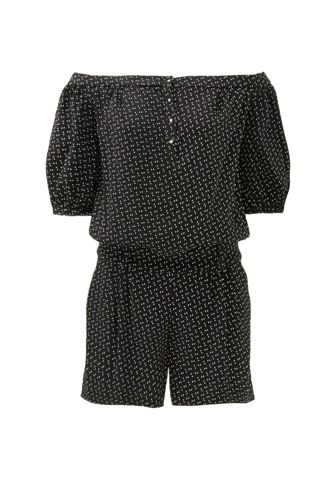Ditzy Dot Off the Shoulder Romper by Nicole Miller