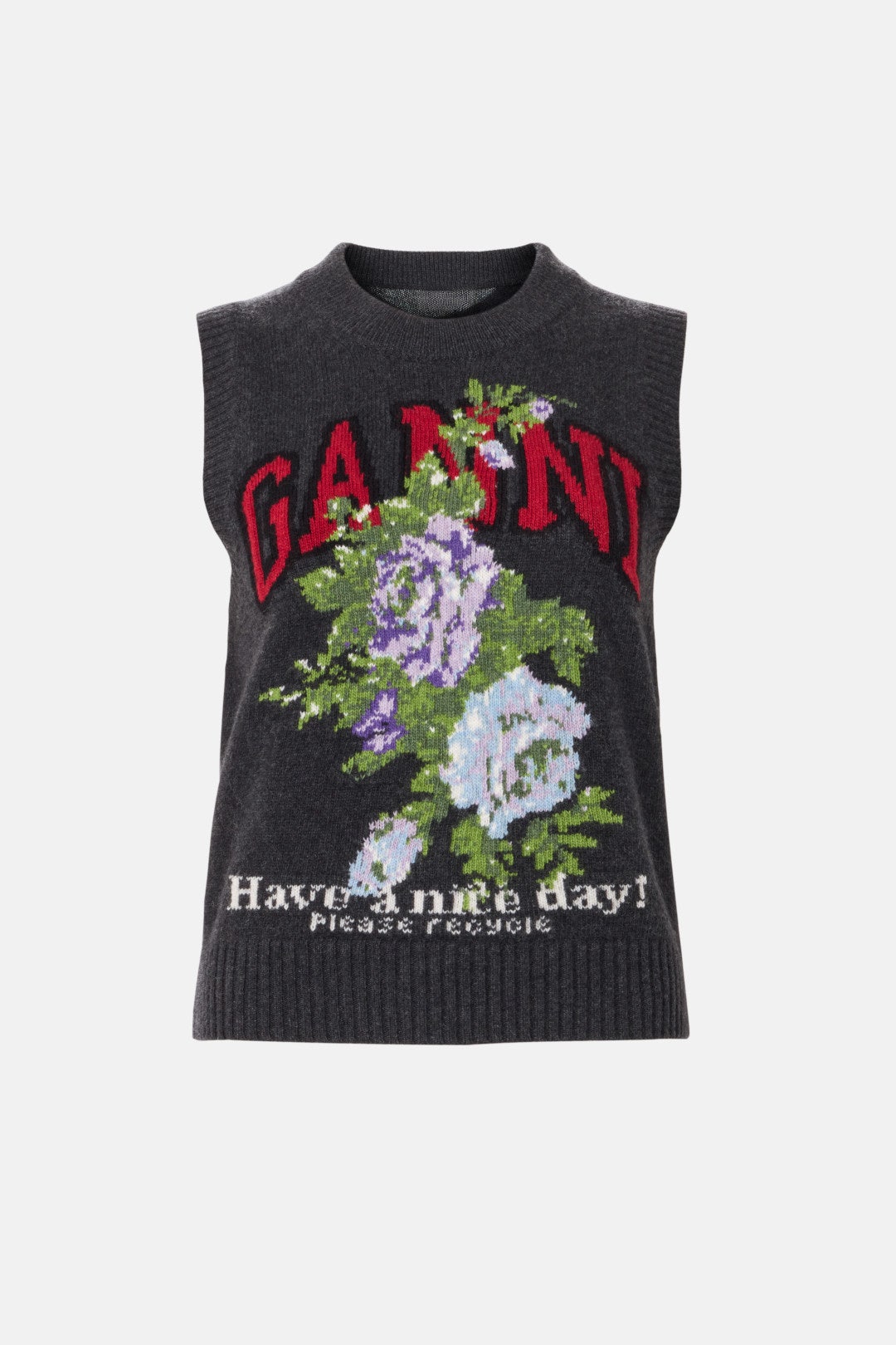 Graphic Wool Mix Flowers Vest