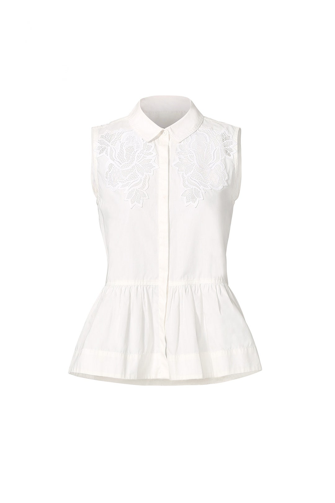 White Medallion Lace Poplin Top by Rebecca Taylor NYC