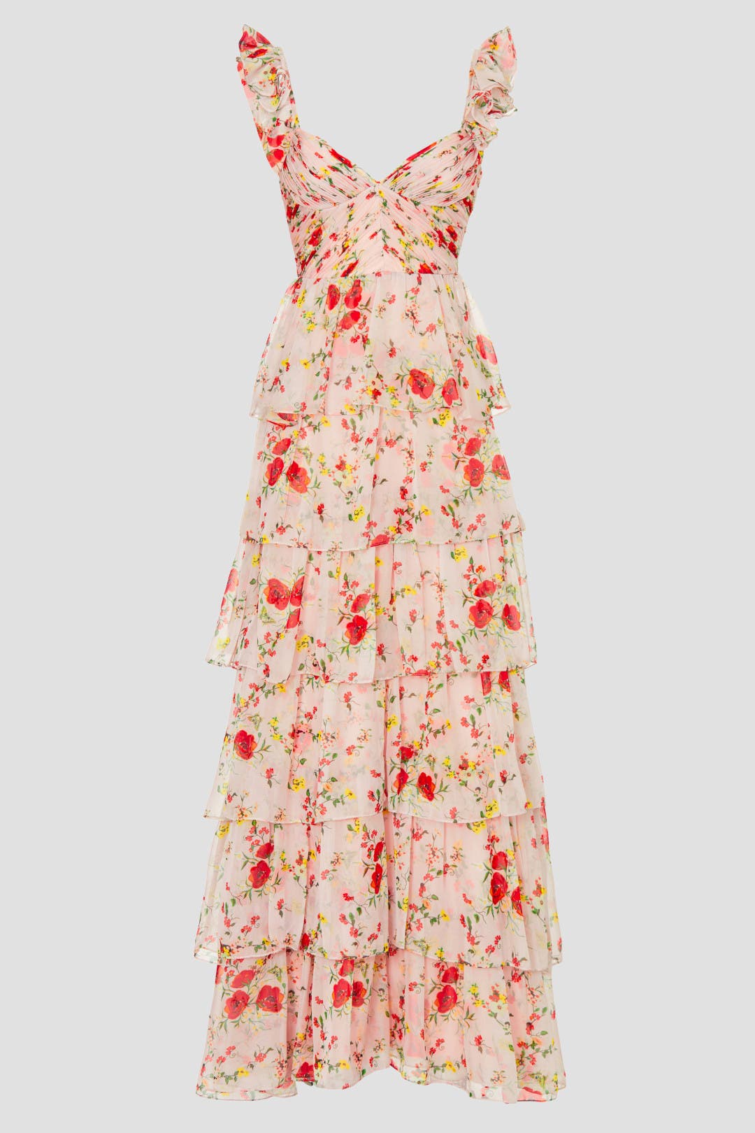 Pink Ruffled Floral Gown by Ieena for Mac Duggal | Rent the
