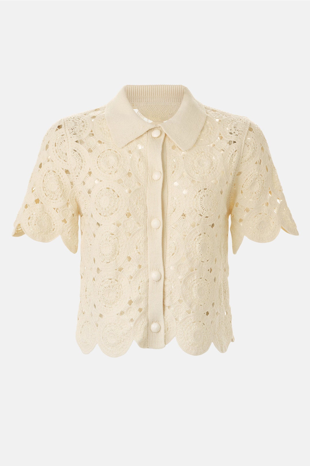 Crochet Short Sleeve Button Up by CeCe