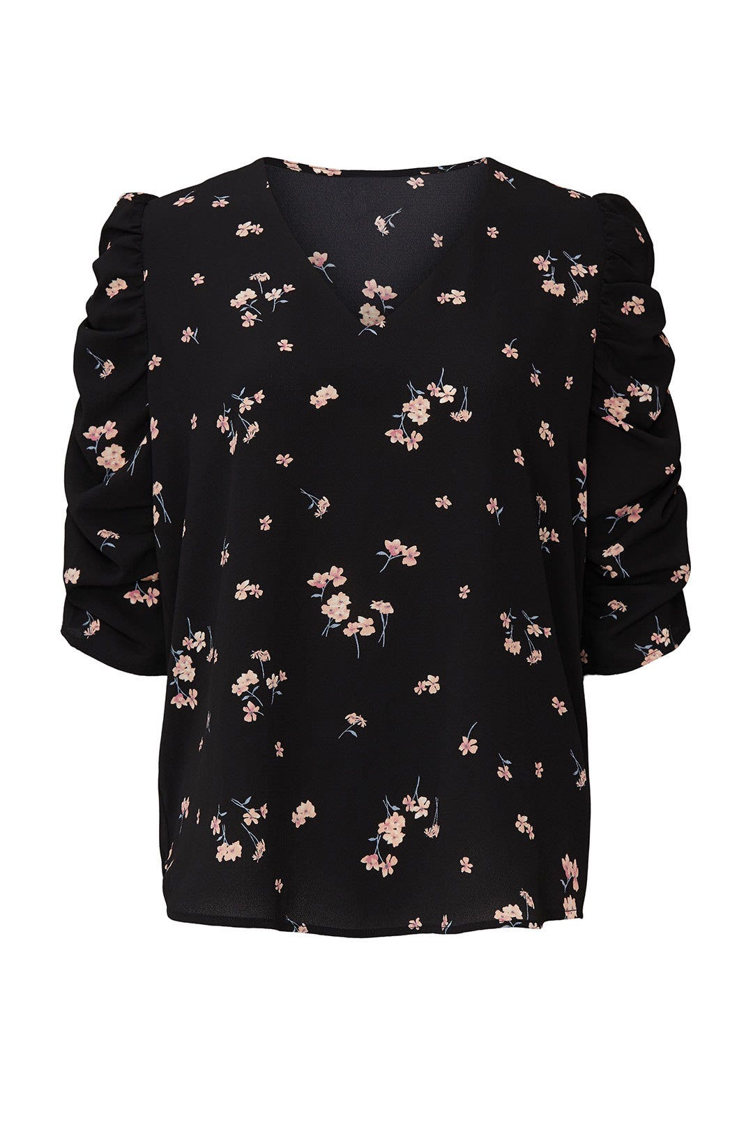 Black Shirred Sleeve Blouse by B Collection by Bobeau