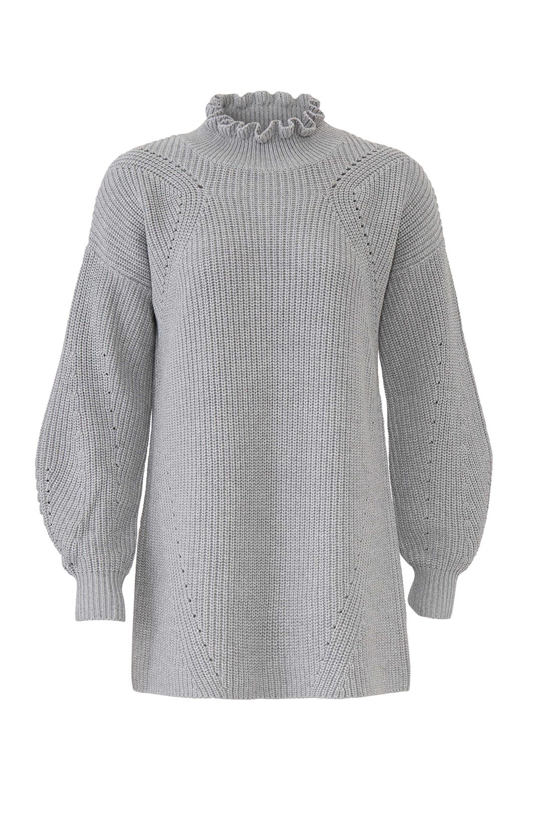 Grey Ruffled Neck Sweater by 525 America for $30 | Rent the Runway