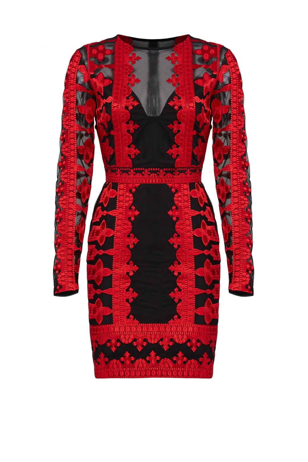 Red Embroidered Mesh Sheath by Nicole Miller 3