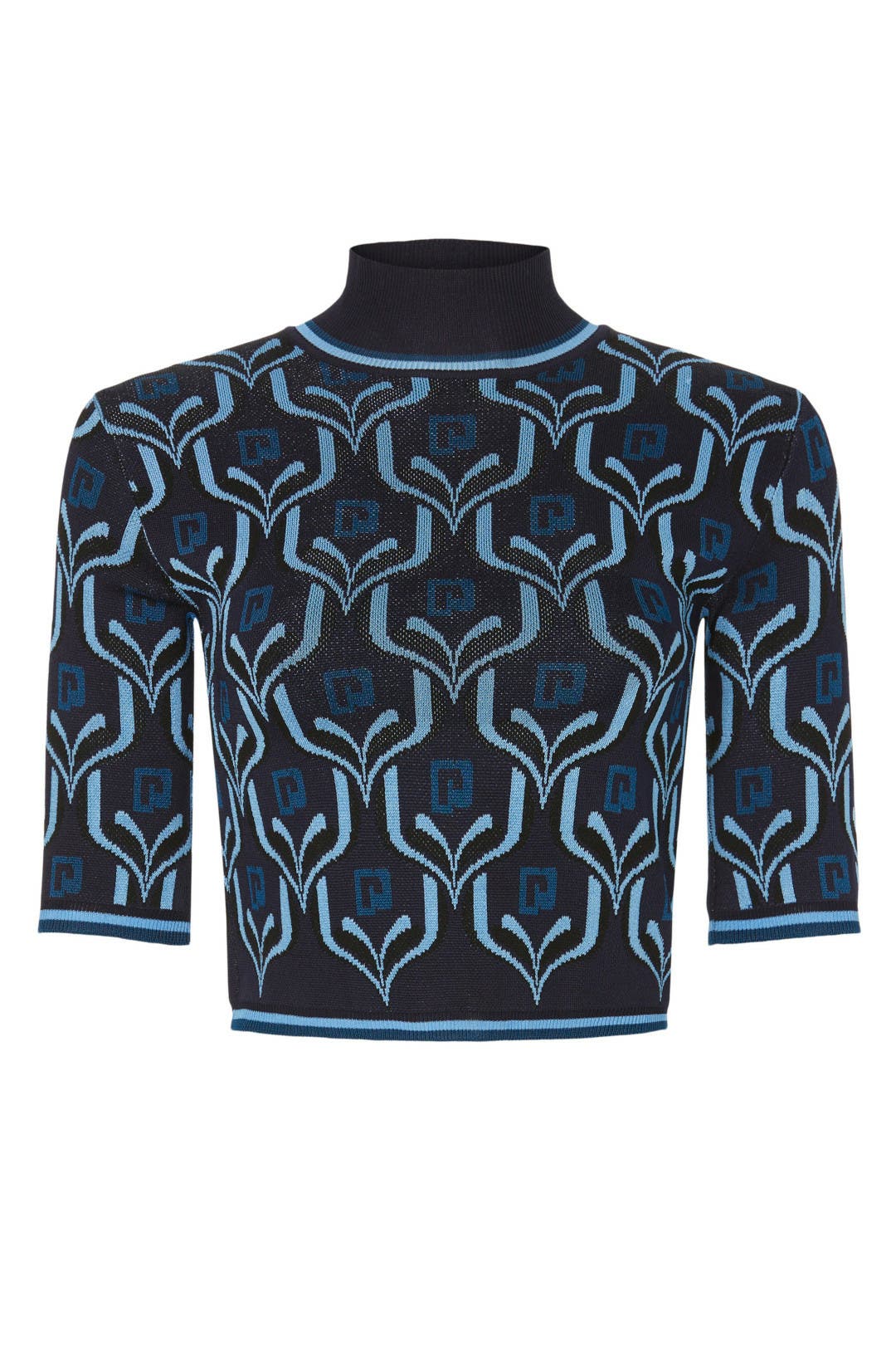 トップス Geometric Pattern Knitted Top - blue Geometric Pattern Knitted Top - blue- – OBLIGE