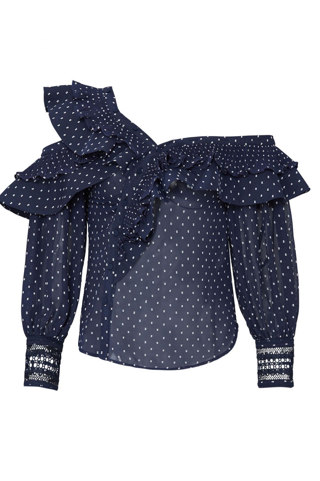 Navy Plumetis Frilled Top by Self-Portrait 4