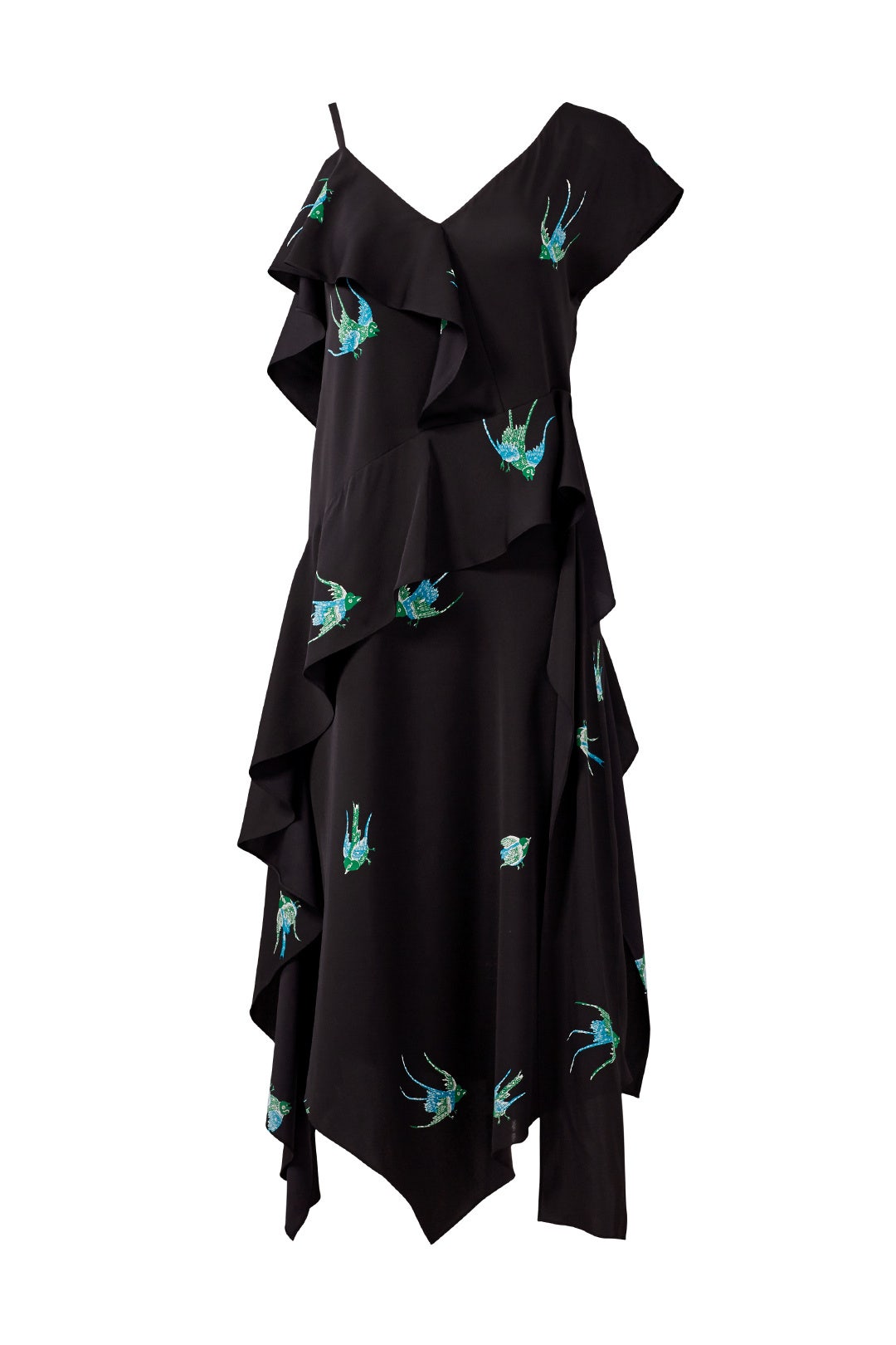 Asymmetric Ruffle Bird Print Dress by Diane von Furstenberg 3