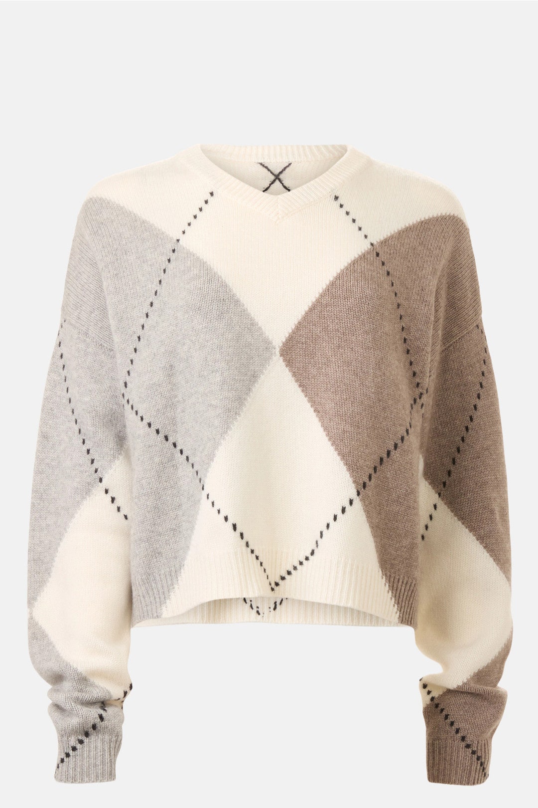 Premium Cashmino Argyle Intarsia V Neck Sweater by NAADAM 4