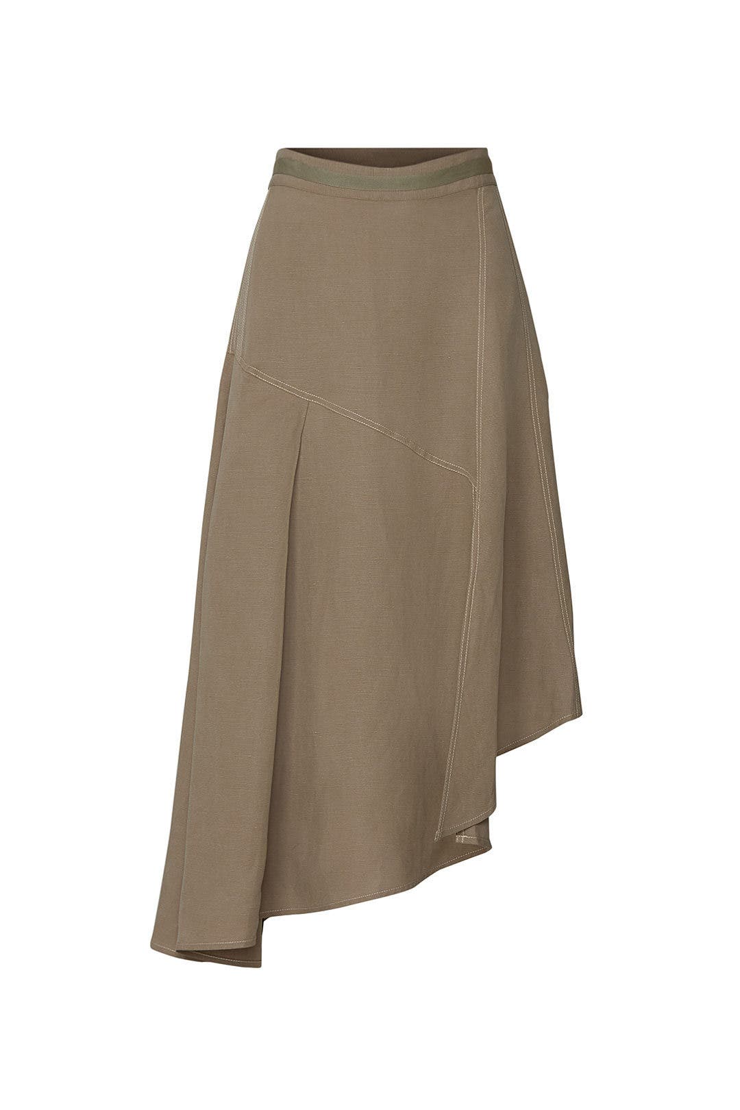 Khaki Asymmetric Midi Skirt by Chelsea and Walker | Rent the Khaki Asymmetric Midi Skirt by Chelsea and Walker | Rent the