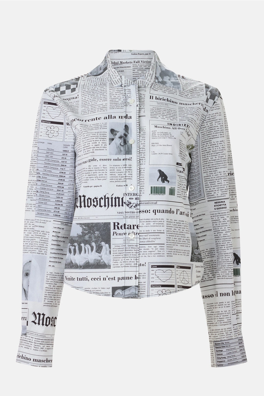 Newspaper Print Button Down Shirt by Moschino