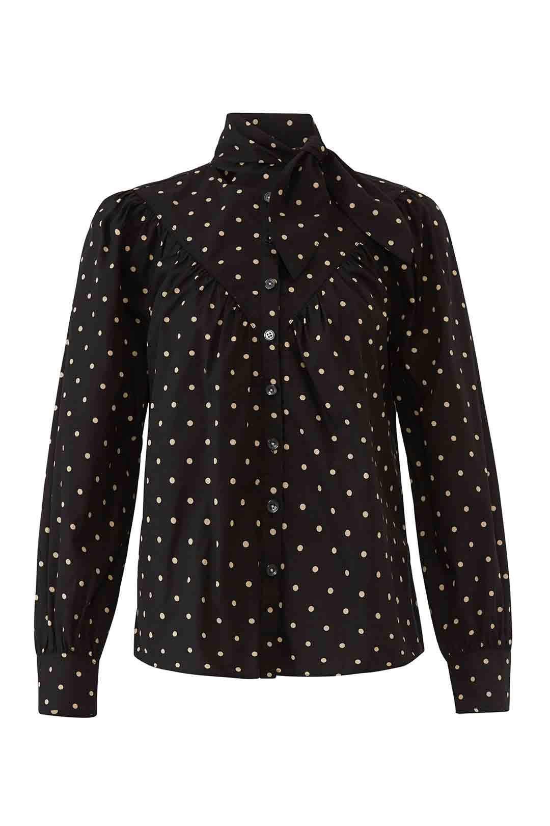 Long Sleeve Dot Tie Neck Top by La Vie Rebecca Taylor