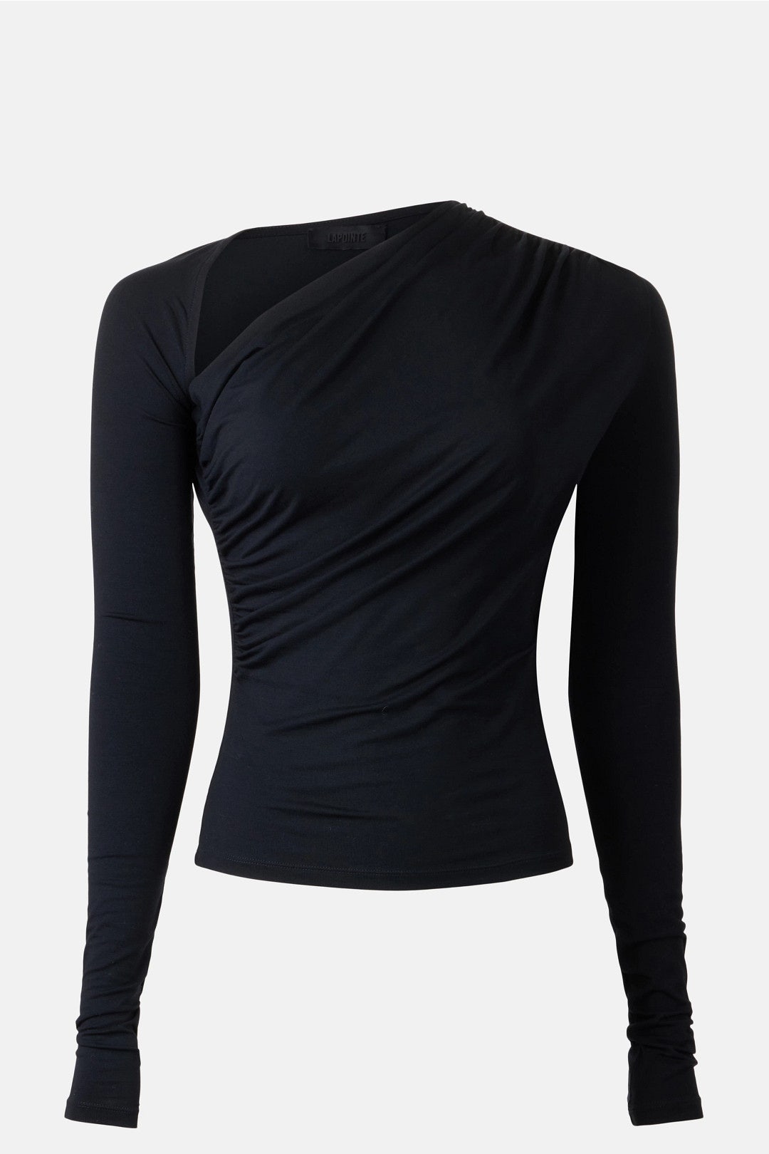 Black Modal Jersey Asymmetrical Ruched Top by LAPOINTE 4