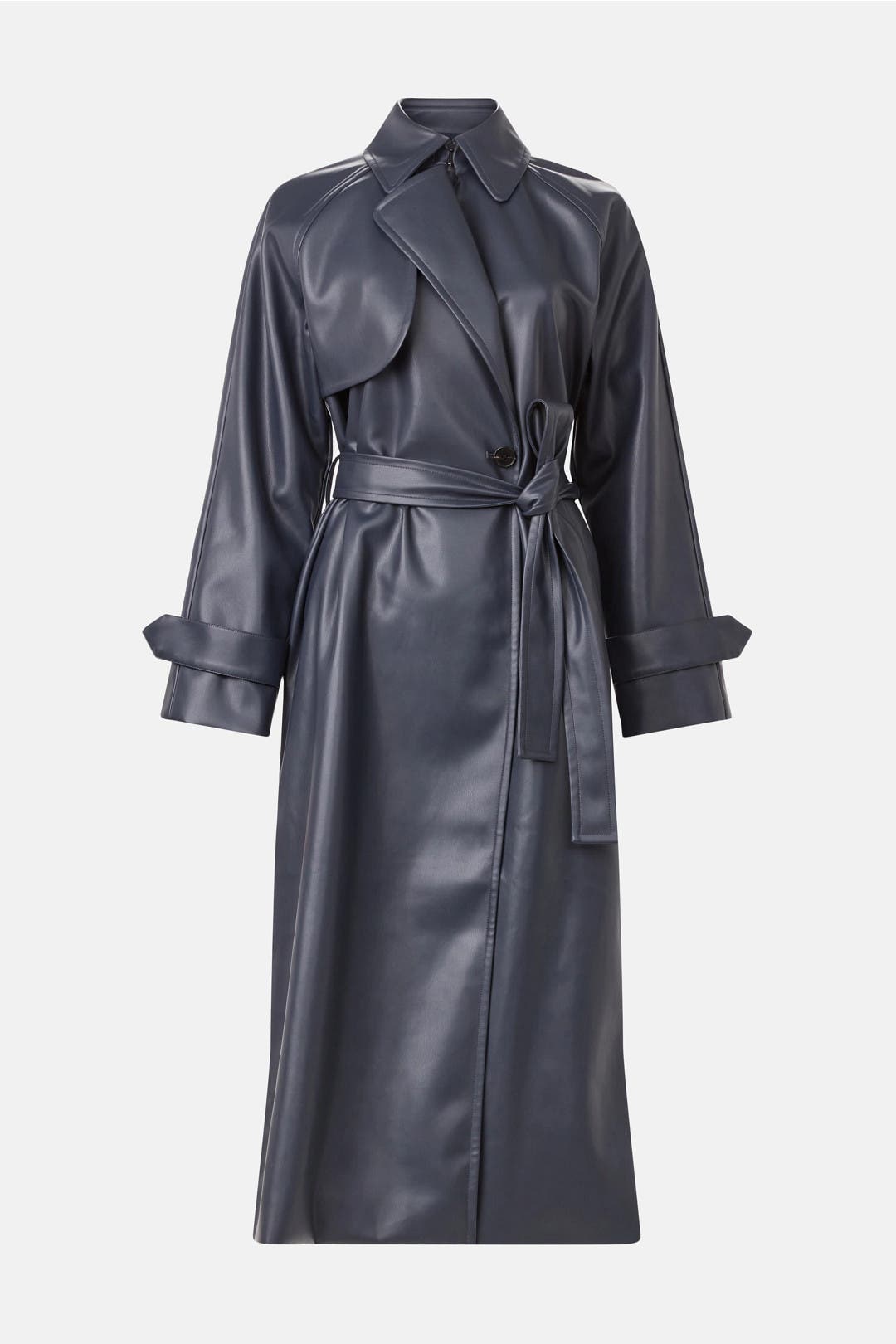 【Ameri】RAFFINE FAKE LEATHER TRENCH COAT Ameri】RAFFINE FAKE LEATHER TRENCH COAT Tina Crackled Faux
