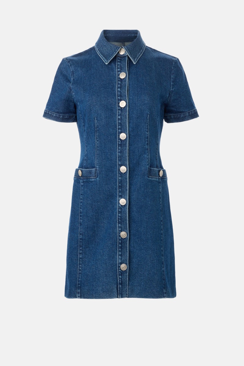 Short Sleeve Button Front Denim Dress by TOCCIN X RTR - Photo 4