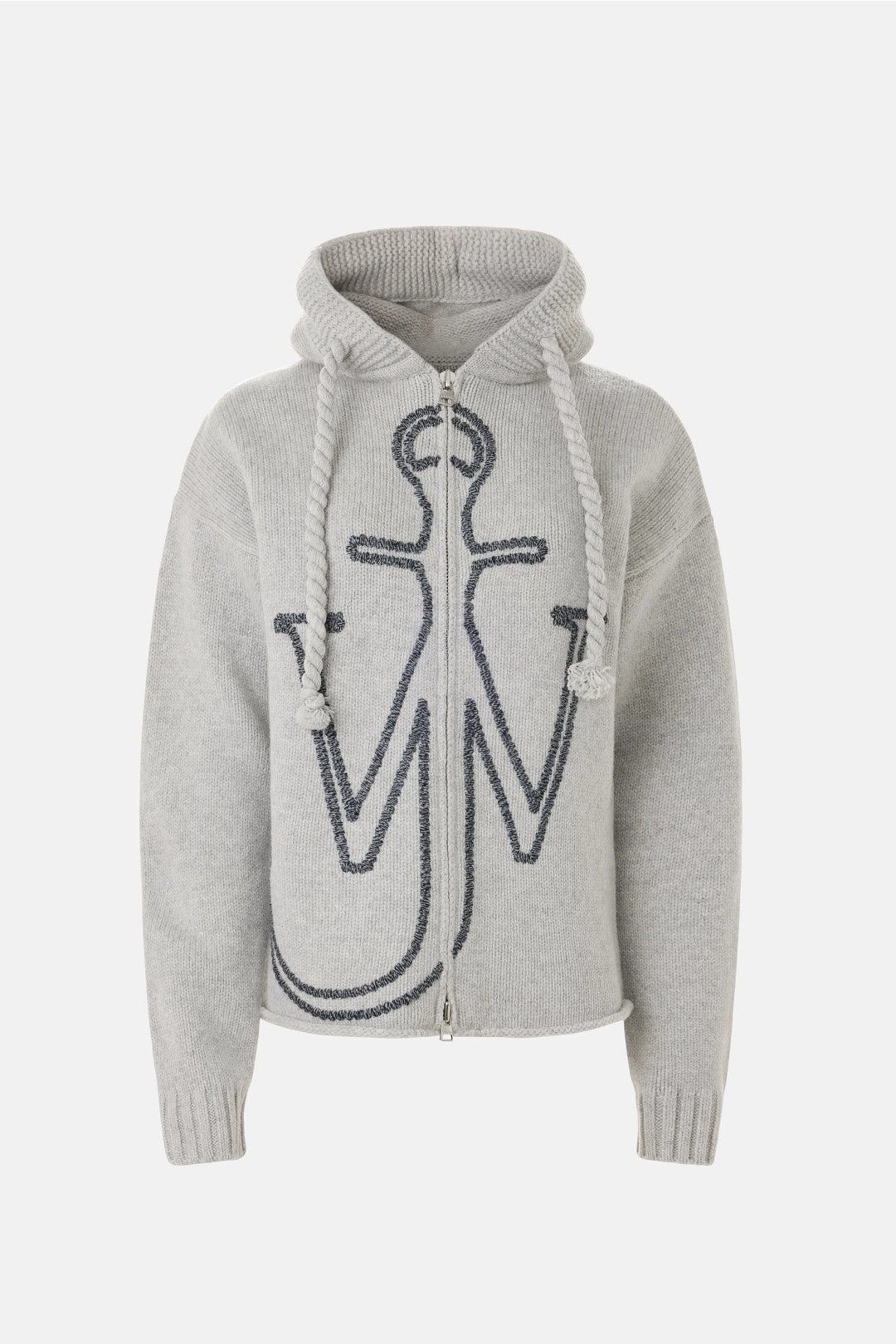Grey Anchor Embroidery Zipper Hoodie by JW Anderson