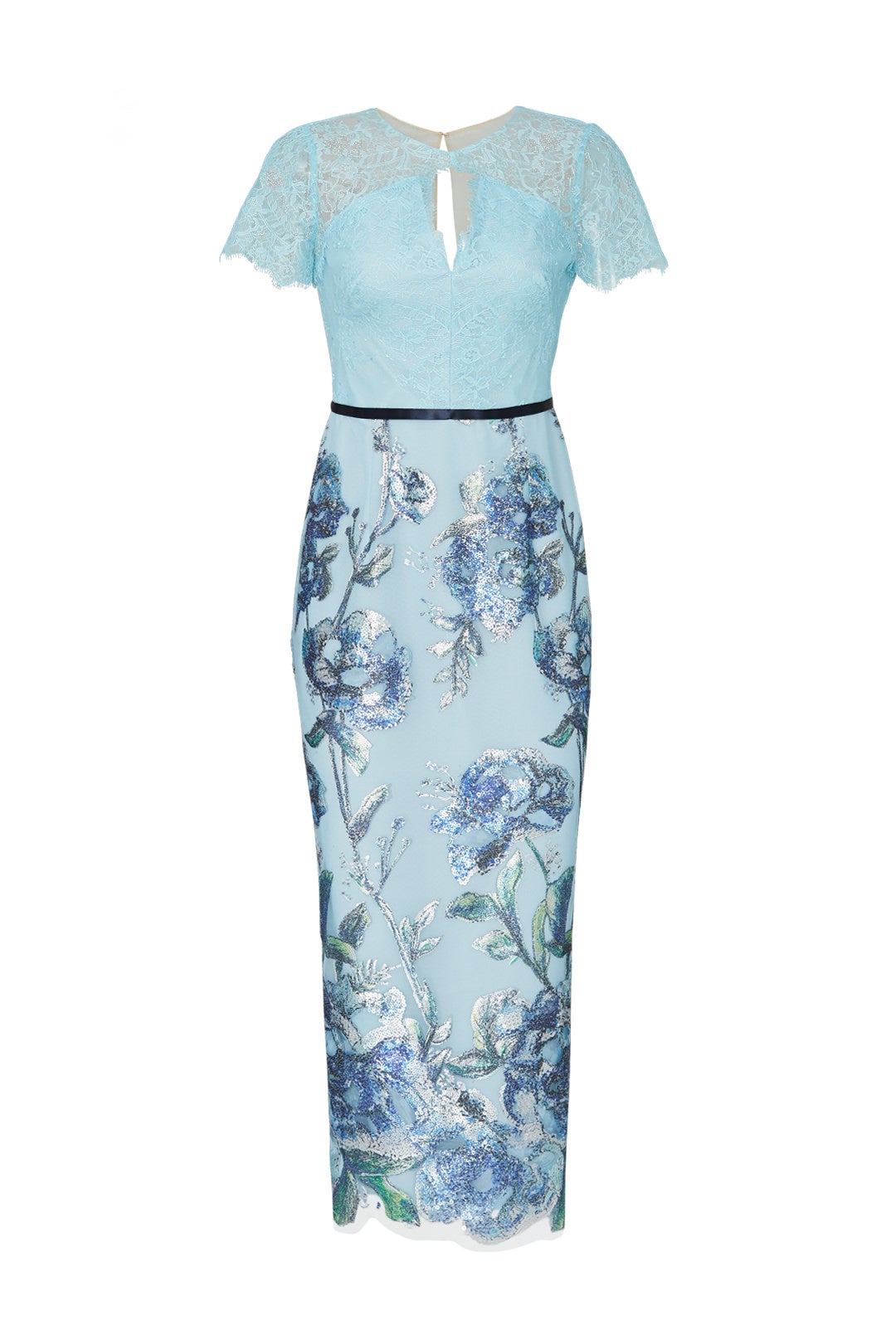 Blue Artwork Sequin Dress by Marchesa Notte 3