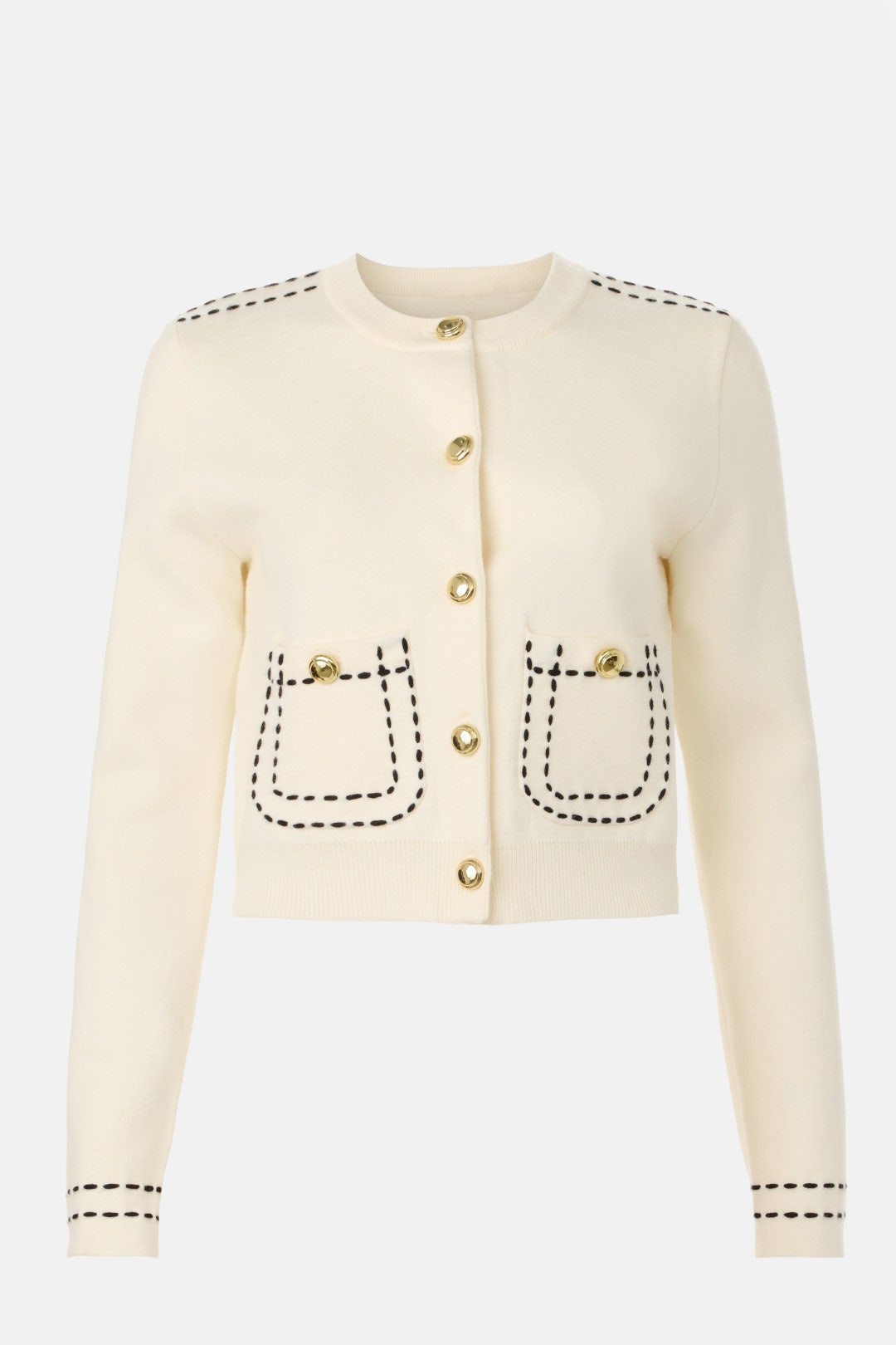 Stitch Detail Puff Sleeve Cardigan by English Factory 4