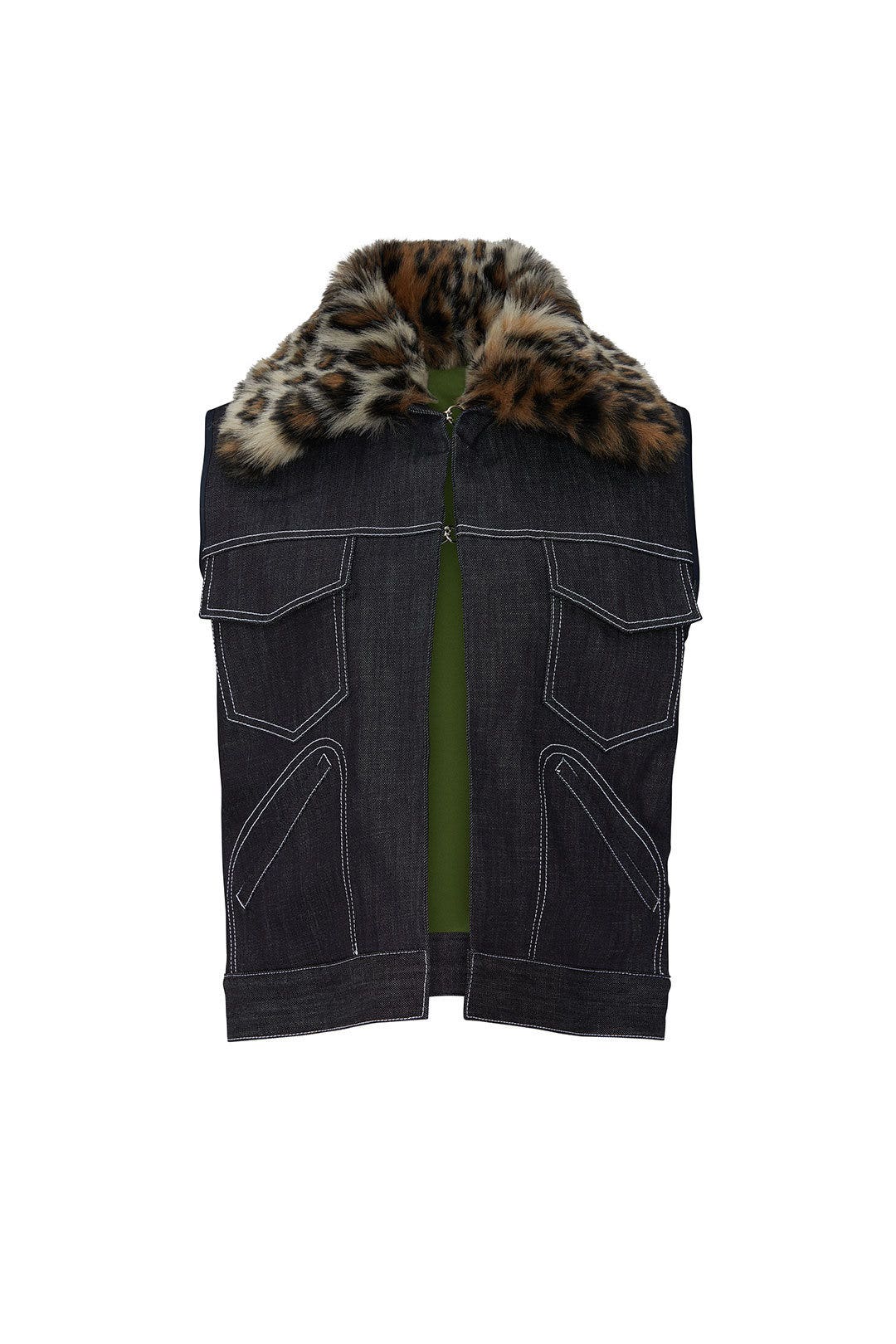 Leopard Collar Denim Vest by Harvey Faircloth