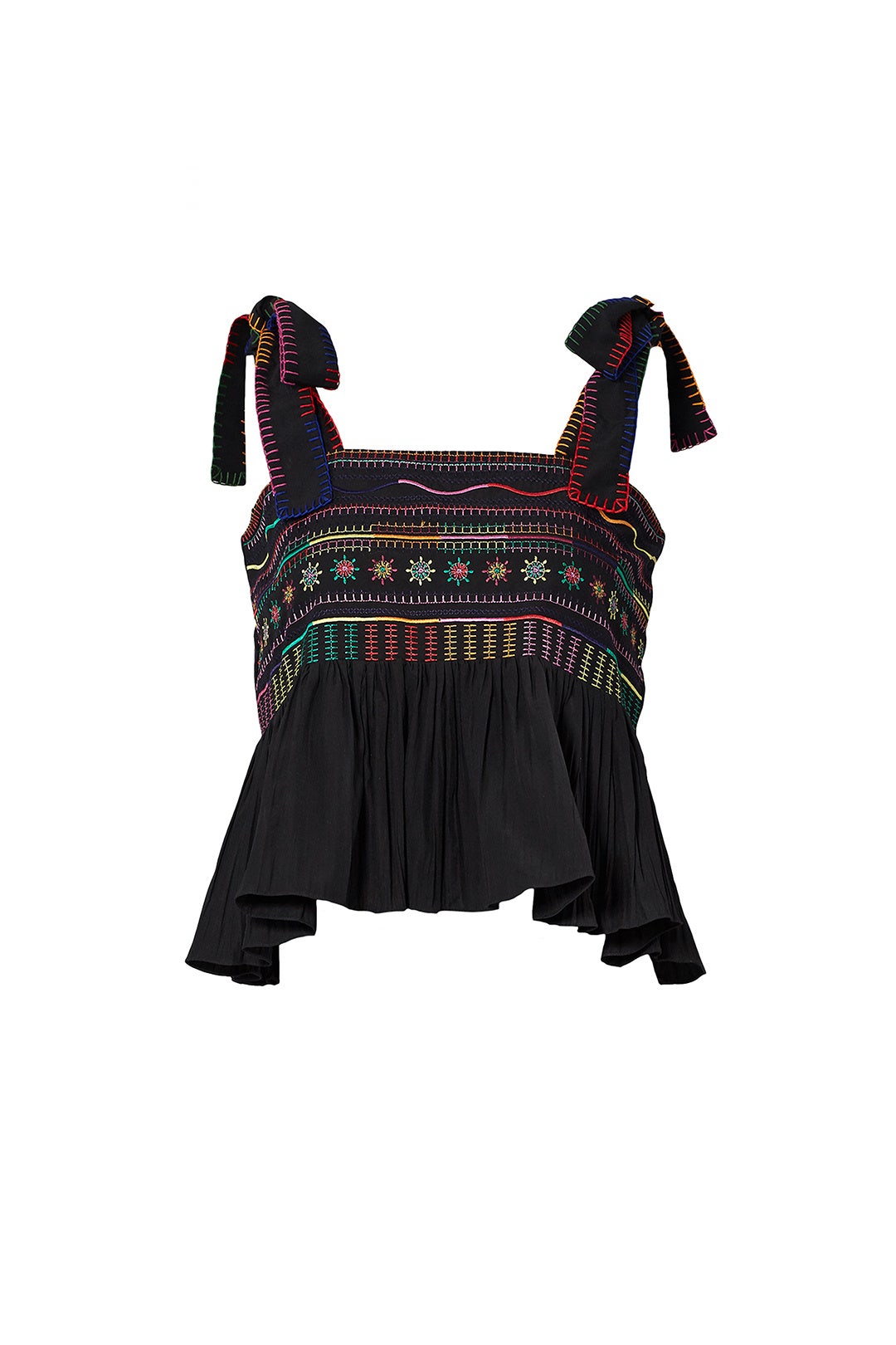 Black Embroidered Ruffle Top by SALONI