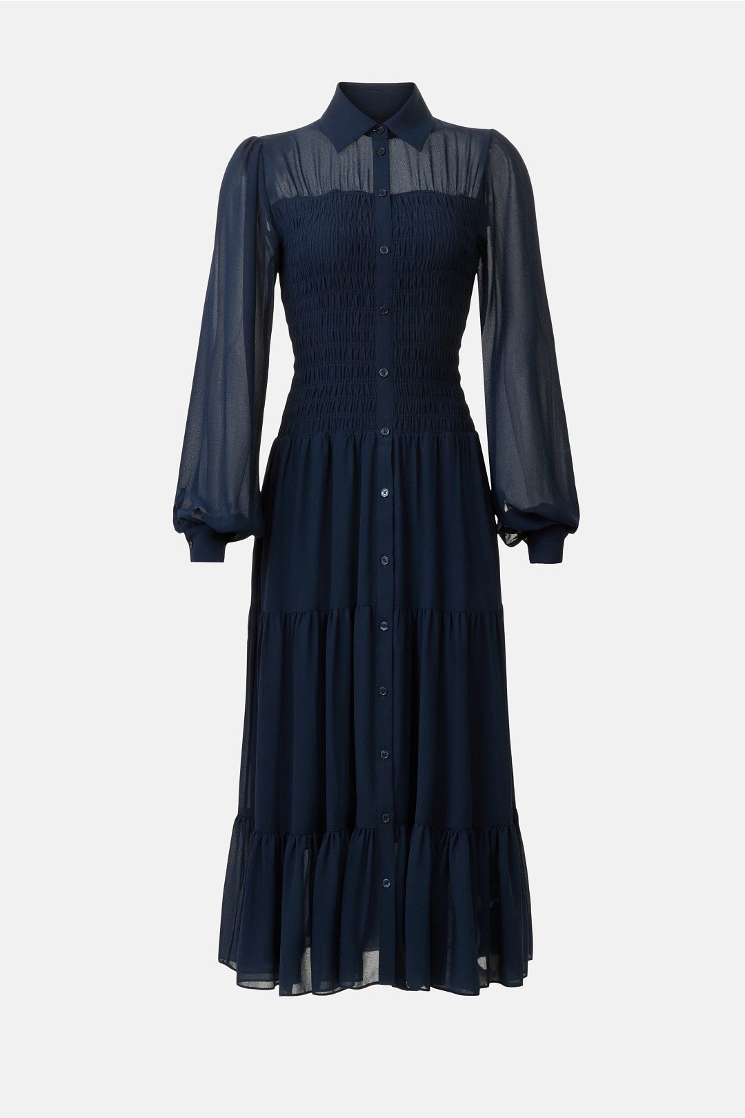 Navy Smocked Button Down Shirt Dress by MICHAEL KORS 4