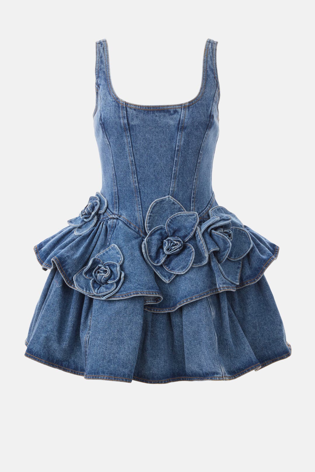 Devyn Saxe Blue Denim Ruffle Dress by AKNVAS | Rent the Runway