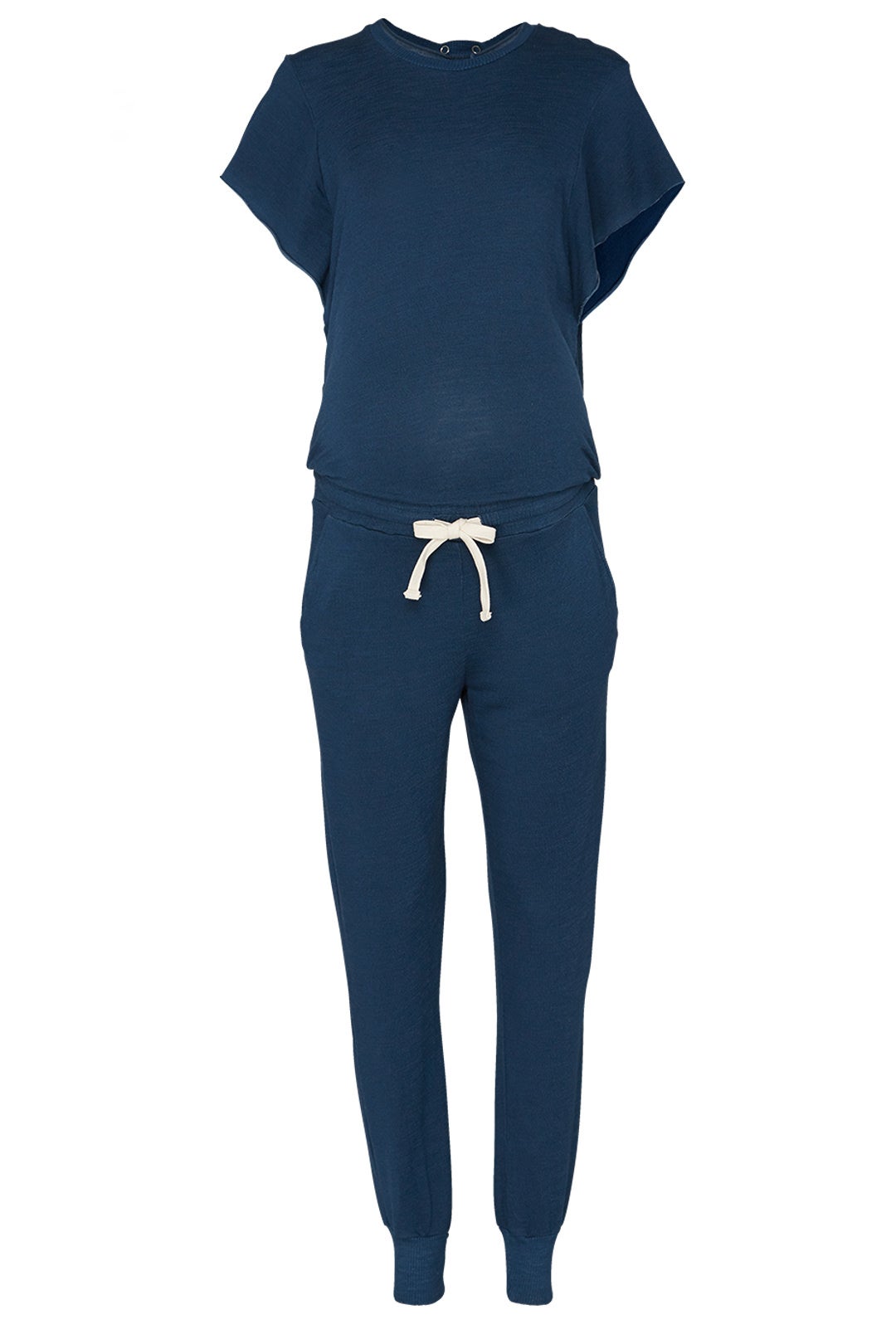 Blue Short Sleeve Maternity Jumpsuit by MONROW