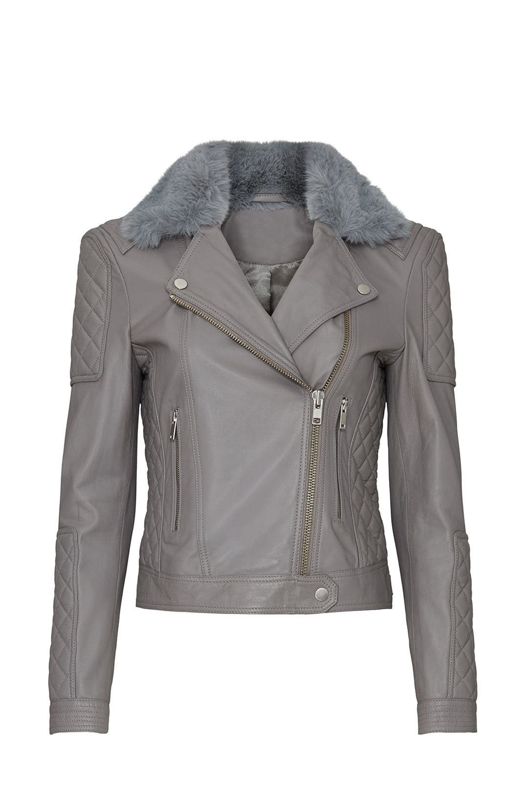 Grey Quilted Leather Biker Jacket by Samantha Sipos 4