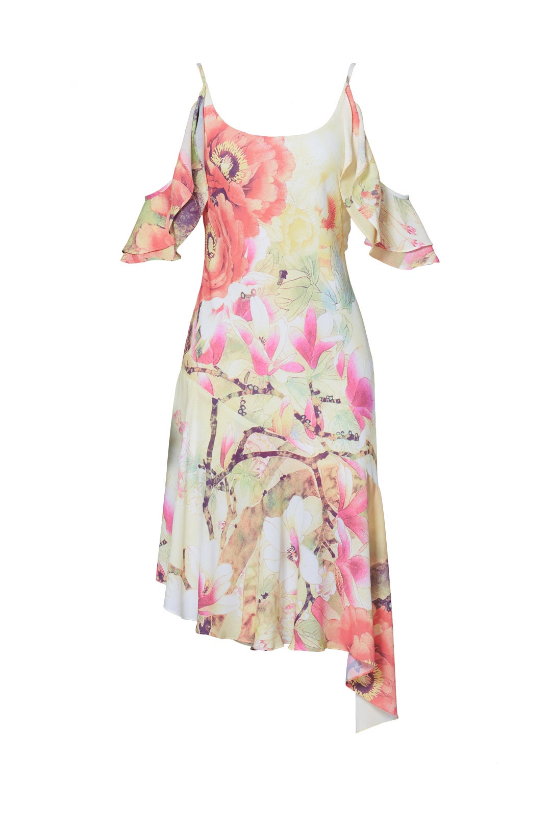Floral Asymmetrical Pleated Dress by Josie Natori