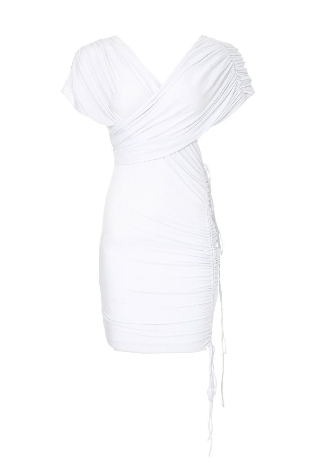 rasima ruched dress in white Ruched Mini Dress by LaQuan Smith