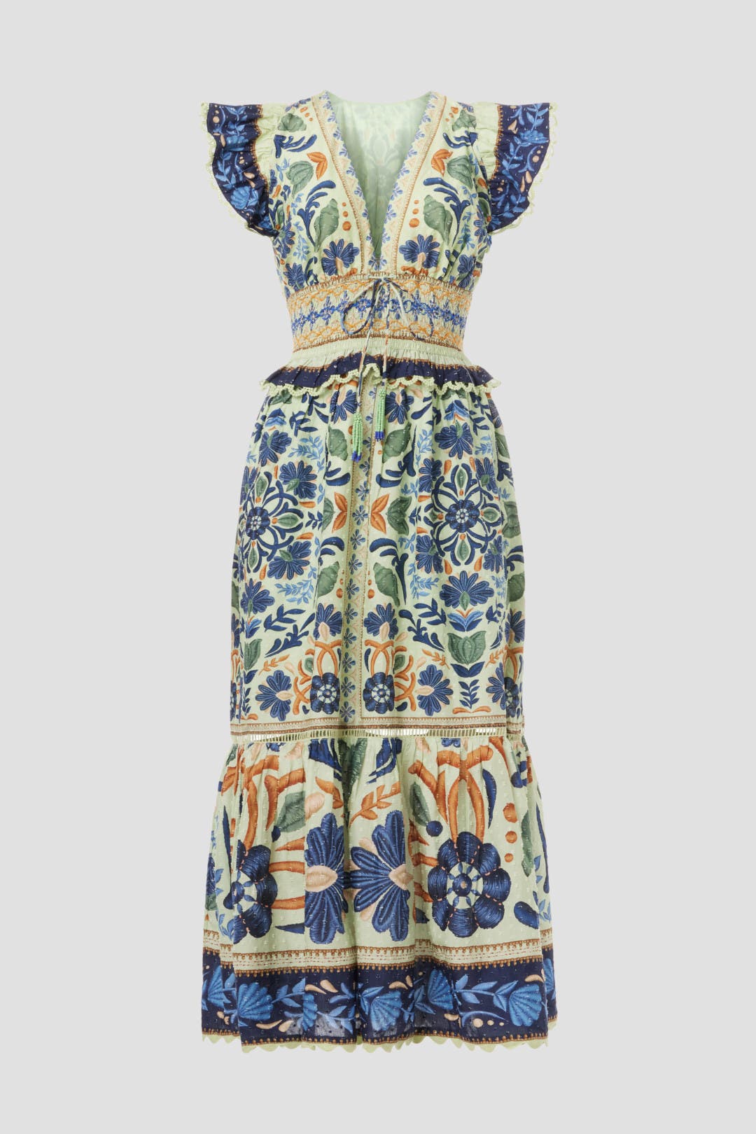 farm rio winter tapestry ruched maxi dress FARM Rio Long Sleeve Maxi Dress