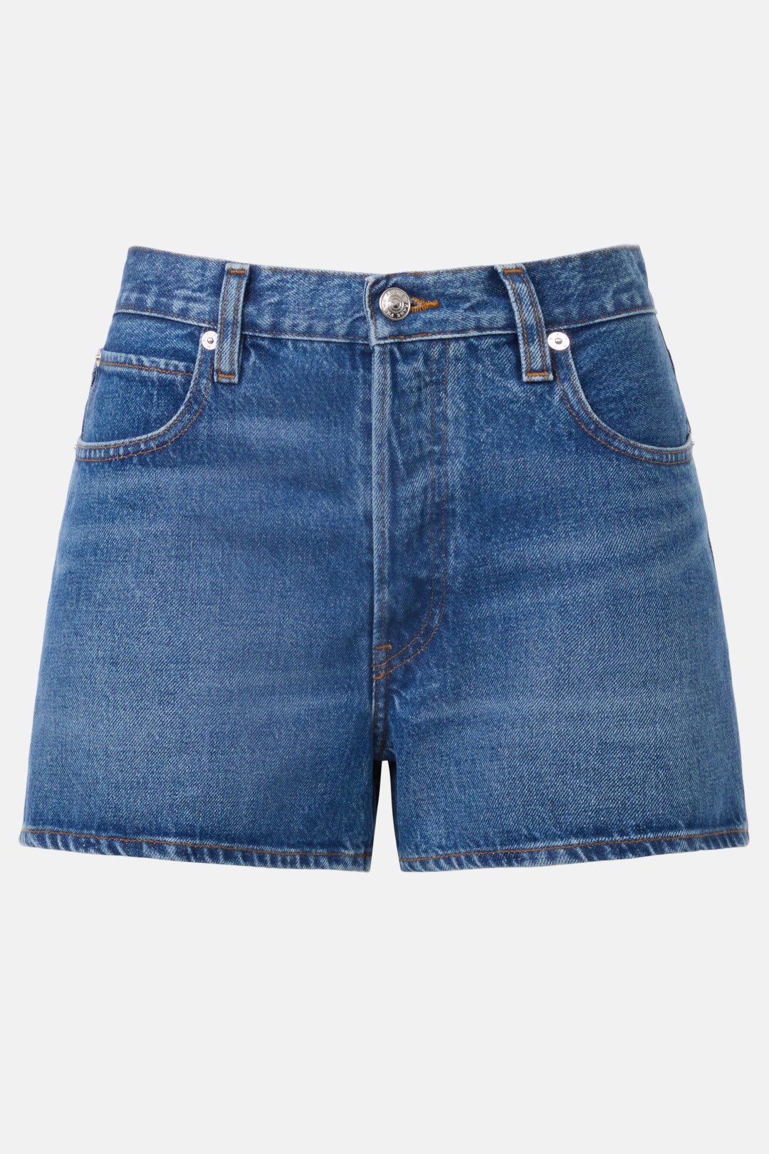 Medium Wash Hang Shorts by FRAME 4