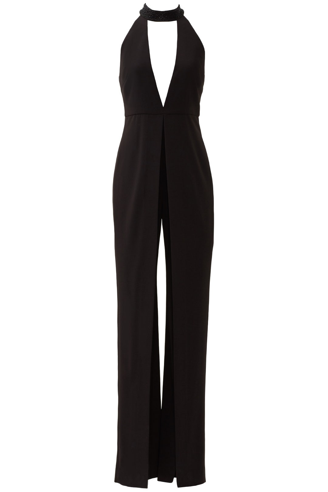 Black Embellished Collar Crepe Jumpsuit by HALSTON 3