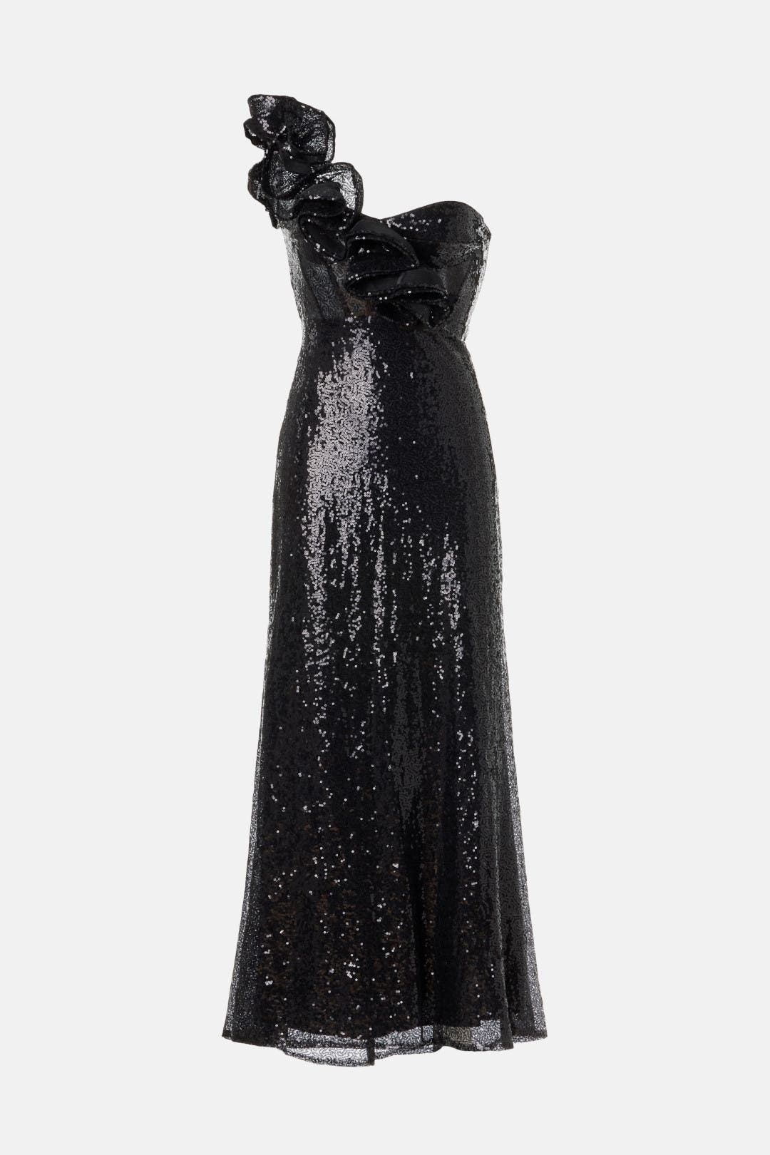 MAC DUGGAL輝くシークインレースラッフルクロスバックドレス Sequin Ruffled One Shoulder Gown by Ieena for Mac Duggal