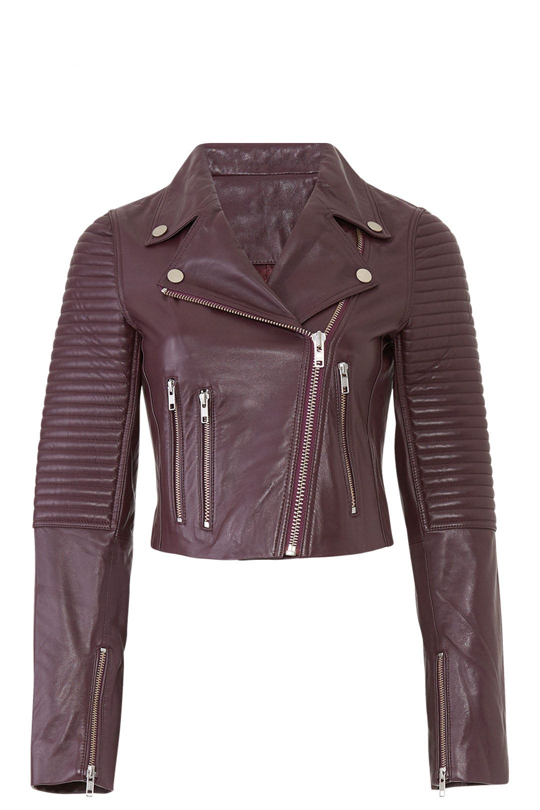 Raisin Ribbed Biker Leather Jacket by Samantha Sipos