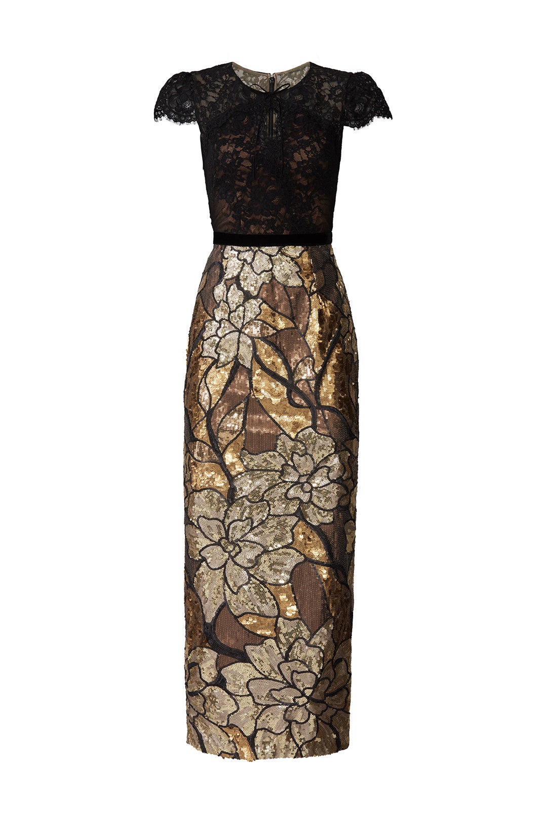 Gold Artwork Sequin Gown by Marchesa Notte 3