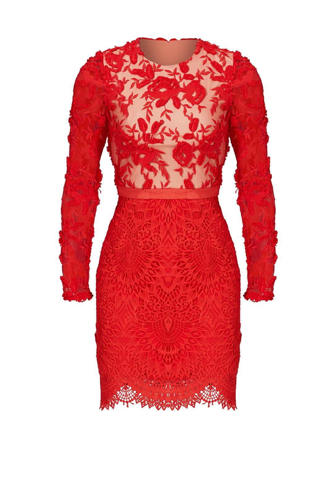 Red Lace Floral Sheath by ML Monique Lhuillier