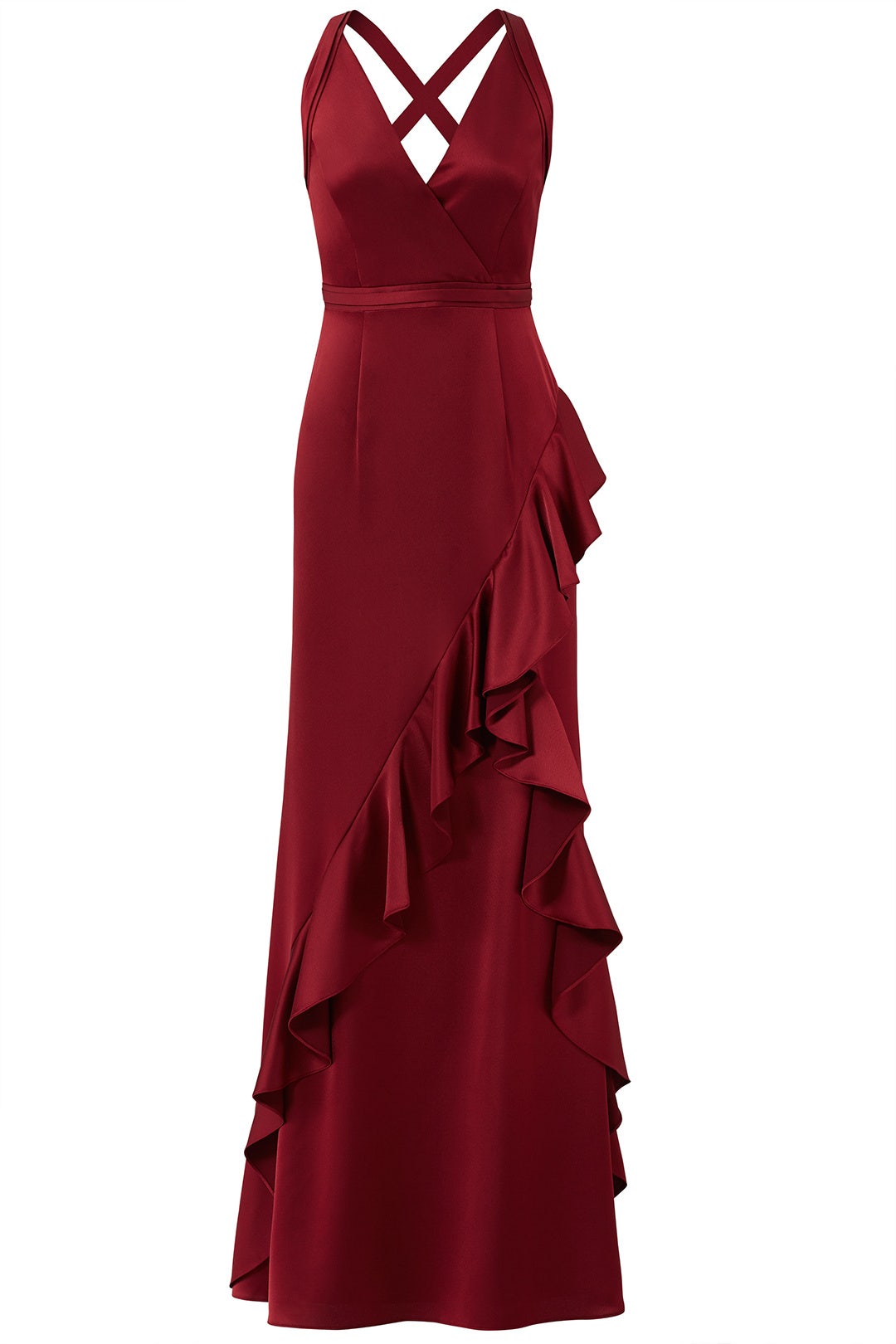 Wine Ruffle Gown by Aidan Mattox