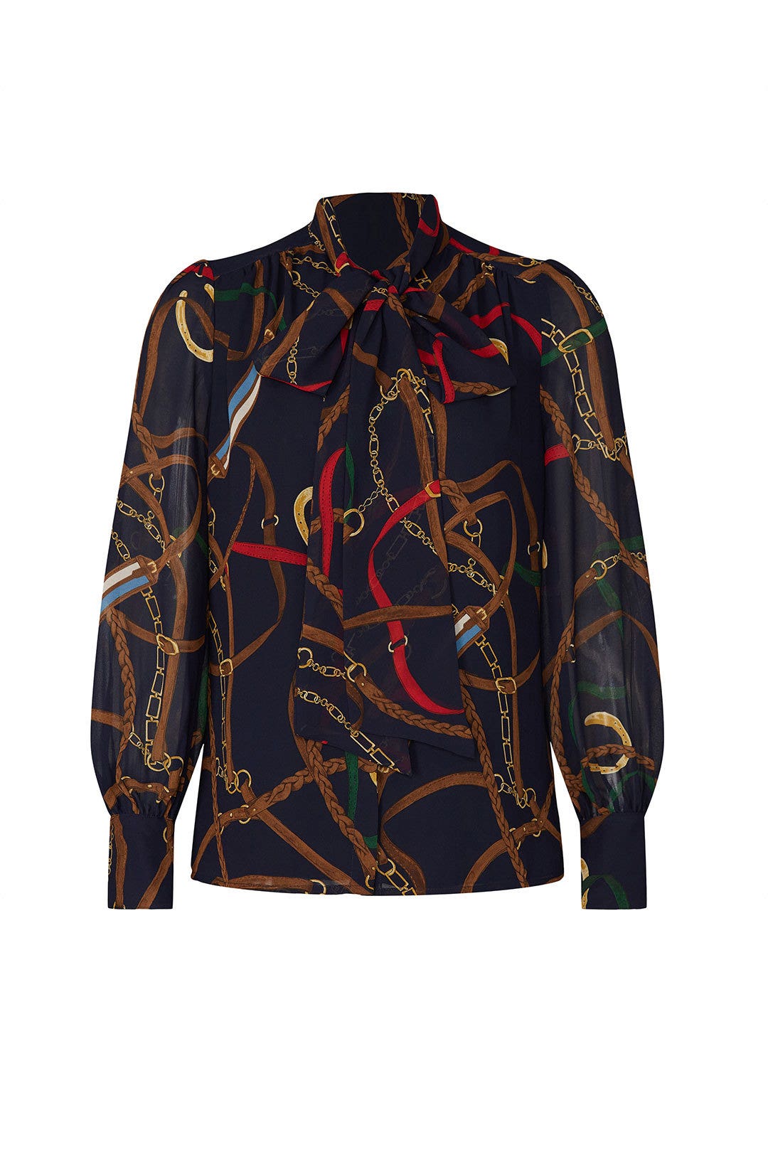 Equestrian Print Tie Neck Top by Lauren Ralph Lauren