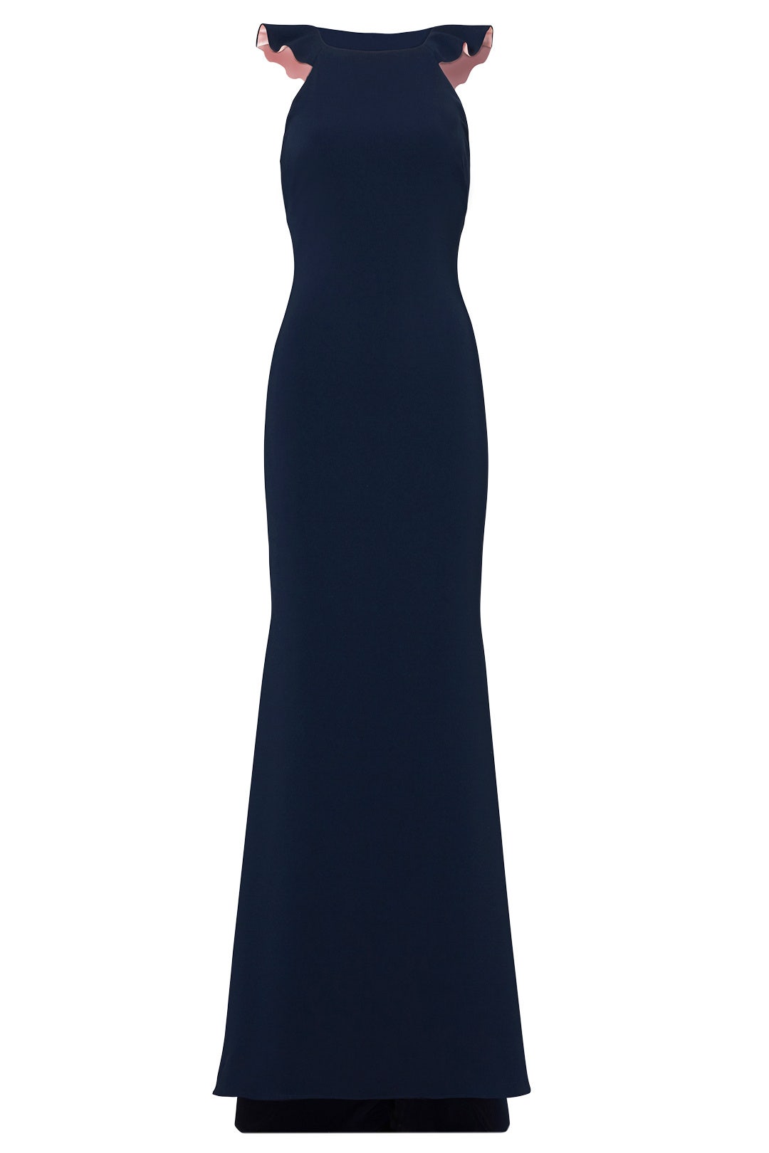 Navy Sleek Ruffle Gown by Badgley Mischka 3