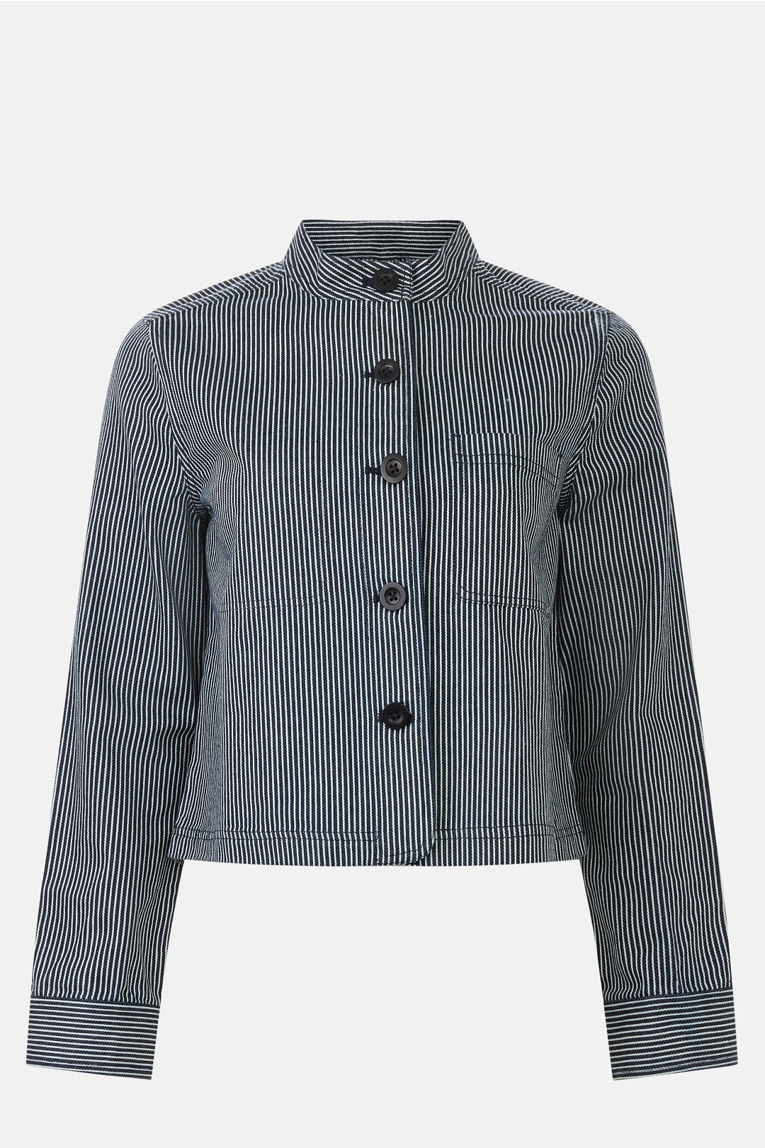 Short Pinstripe Button Up Chore Jacket by Ann Mashburn 4