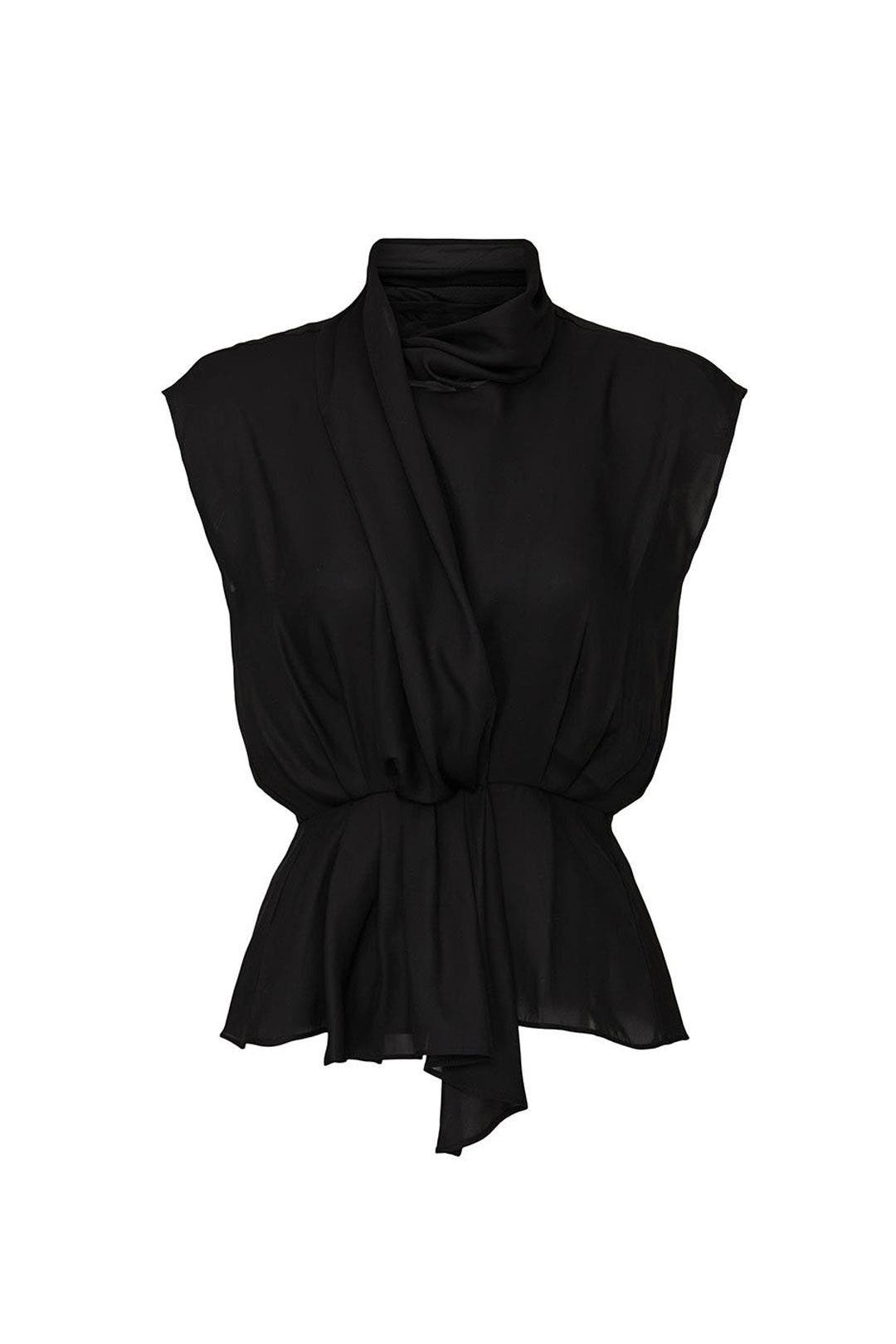 Black Sash Front Blouse by Tome