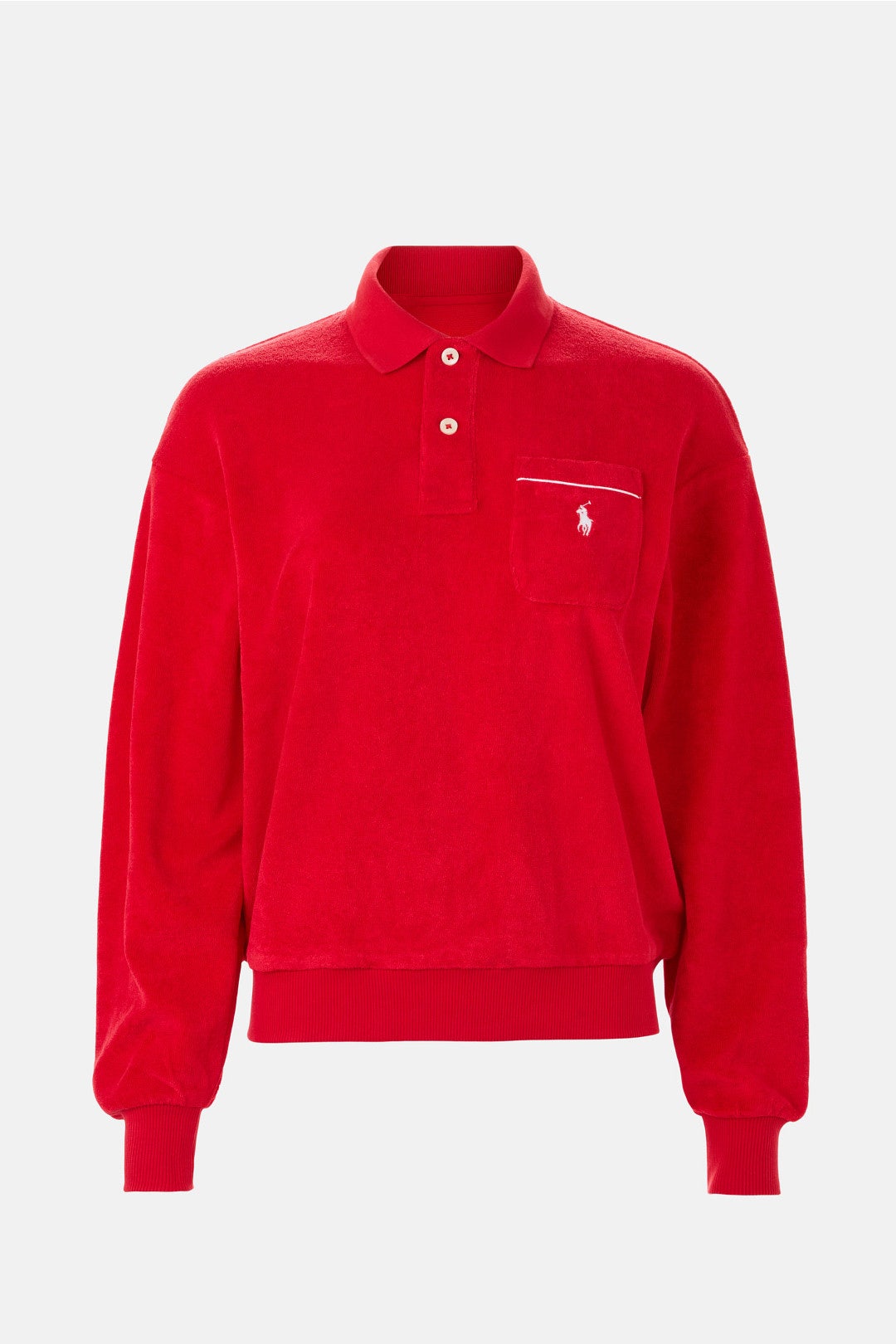 Red Terry Long Sleeve Polo Knit Top by Polo Ralph Lauren
