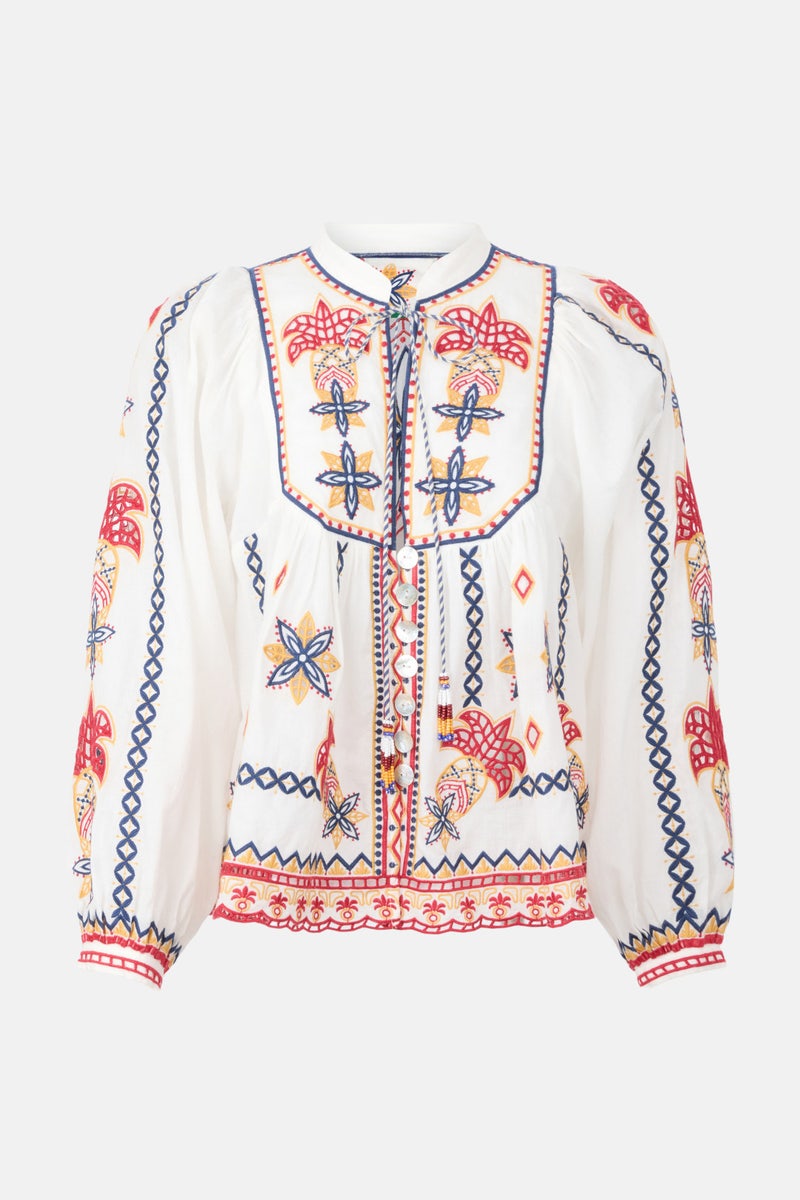 Marys Tiles Off-White Embroidered Blouse by FARM Rio - Photo 4
